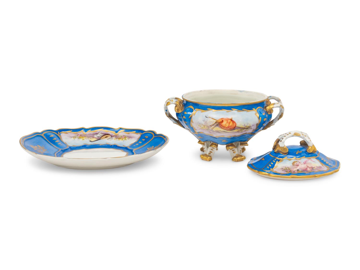 A Sèvres Style Porcelain Sauce Tureen and Tray
