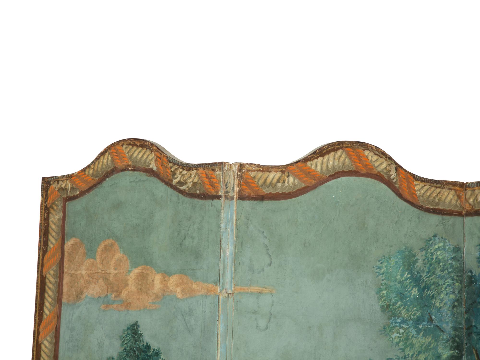 A French Painted Wallpaper Four-Panel Floor Screen