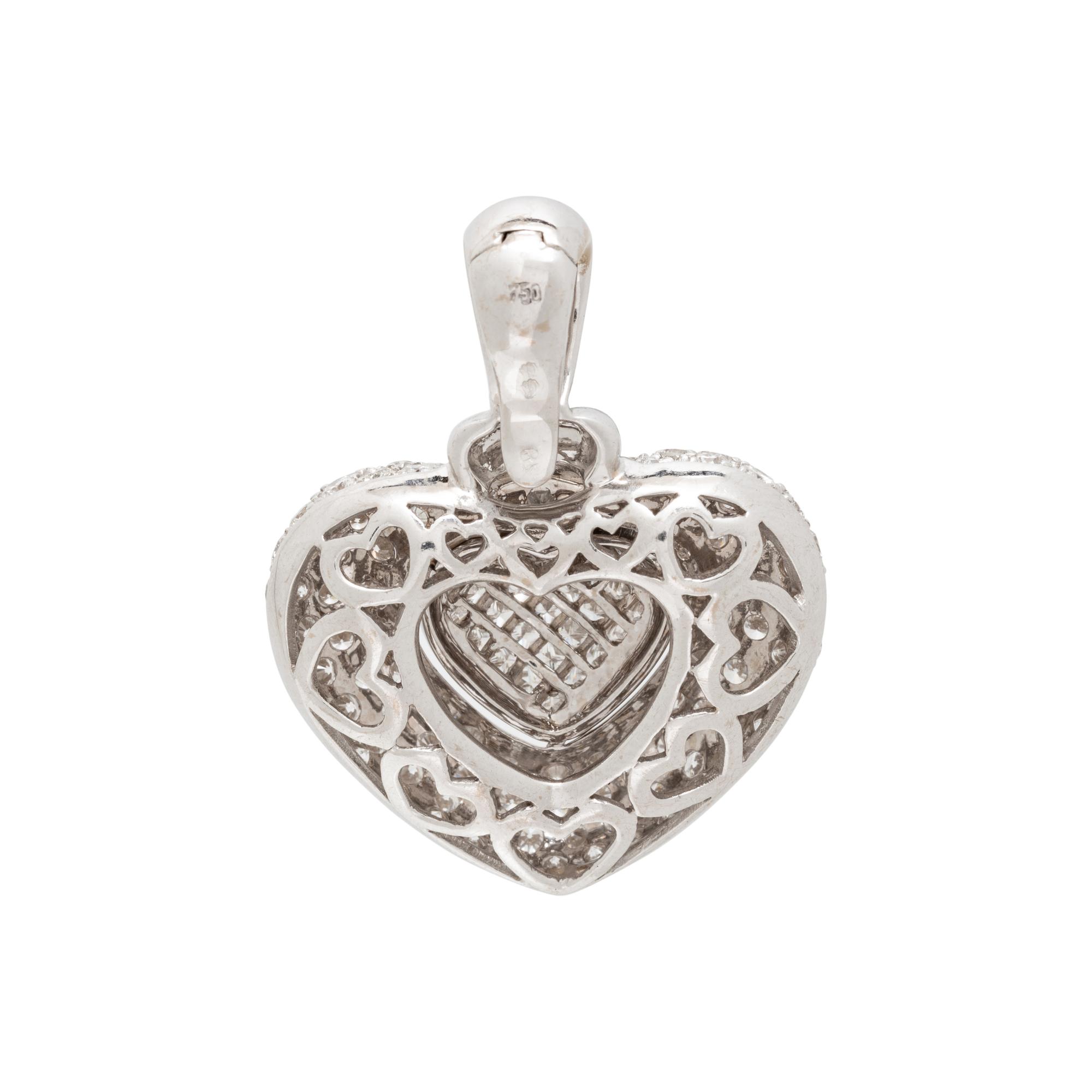 FRENCH, WHITE GOLD AND DIAMOND HEART PENDANT