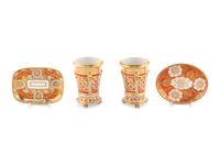 Two English Porcelain Trays and a Pair of Similar Spill Vases