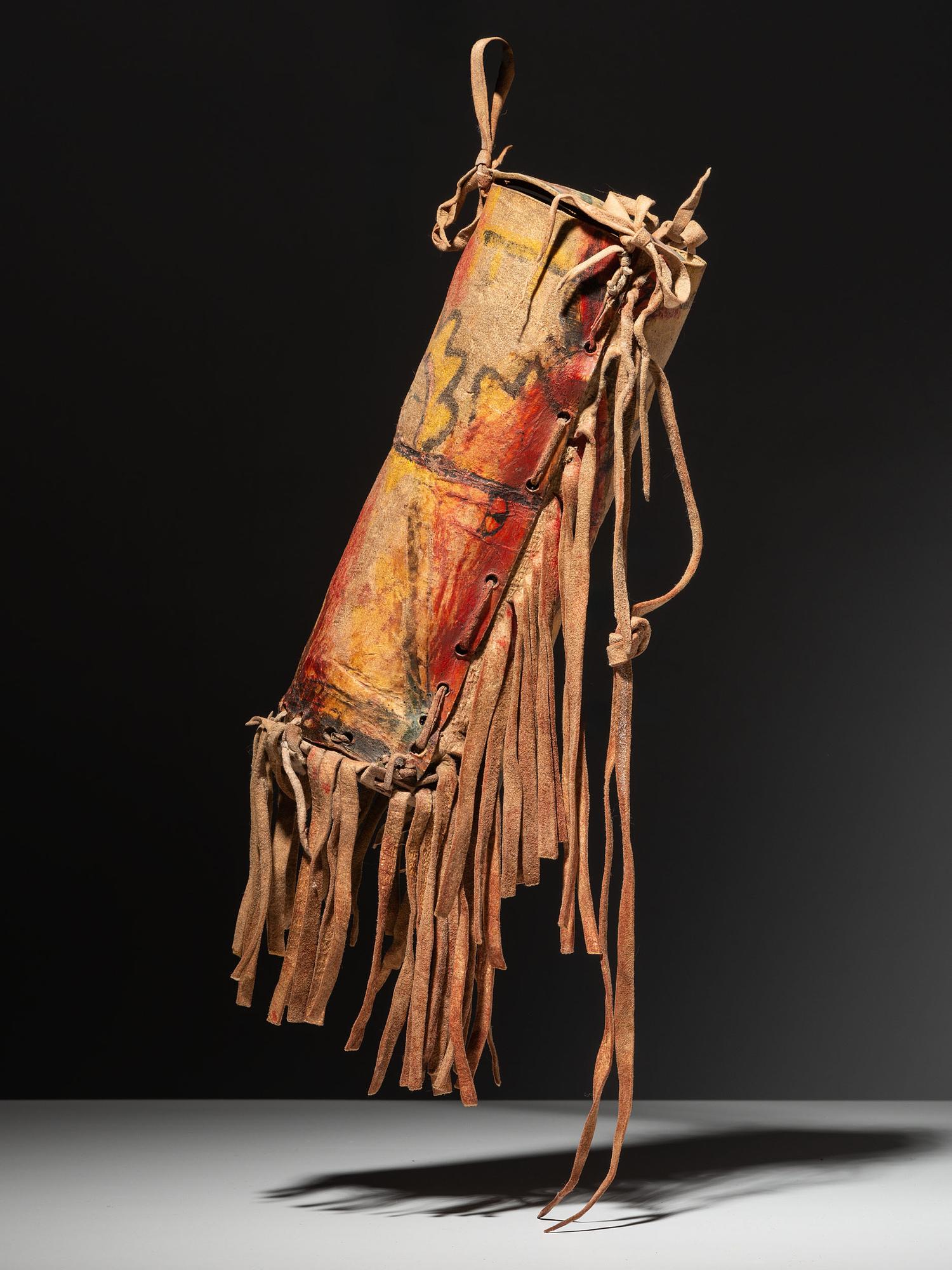 Painted Buffalo Hide Parfleche Cylinder