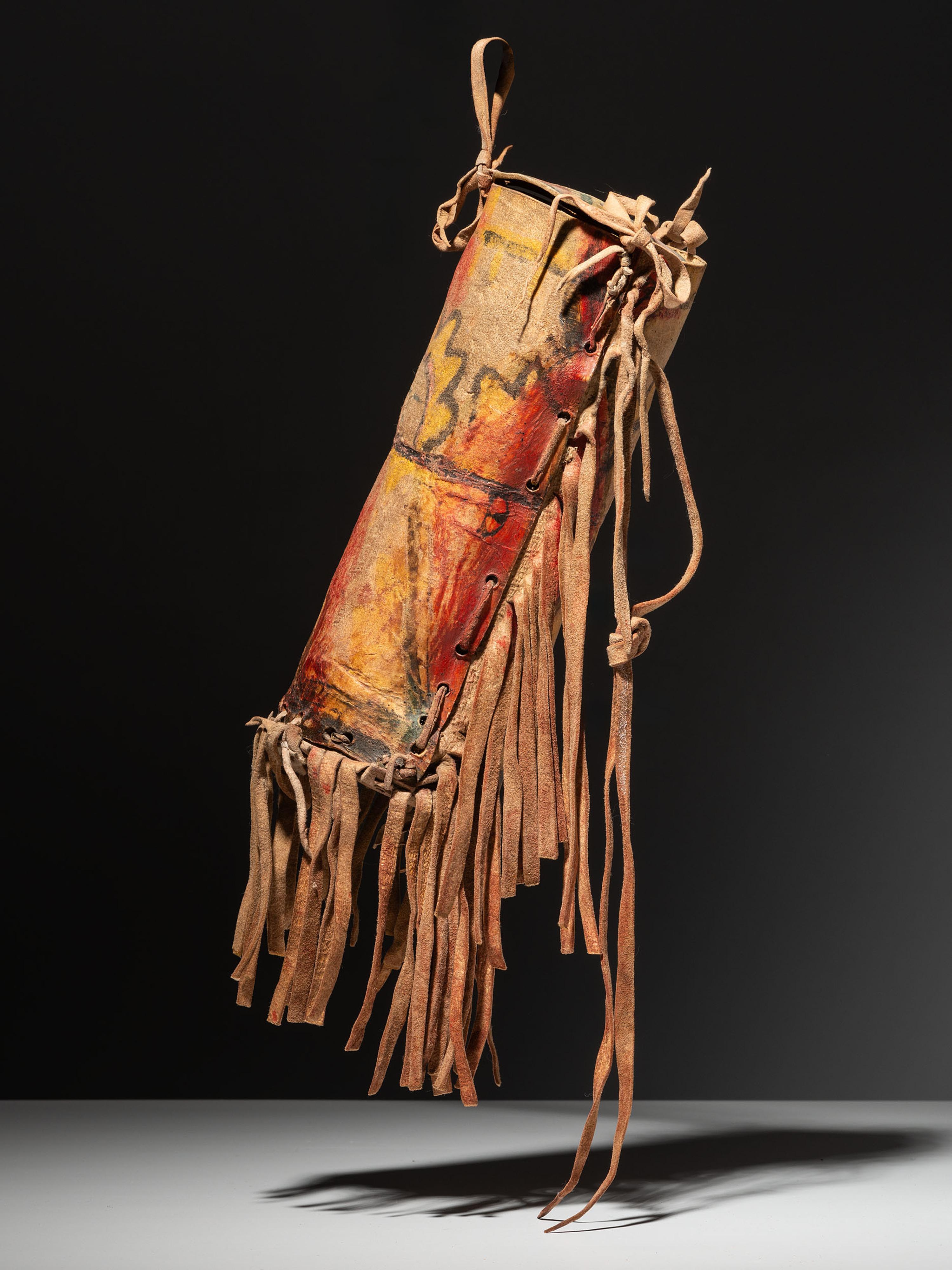 Painted Buffalo Hide Parfleche Cylinder