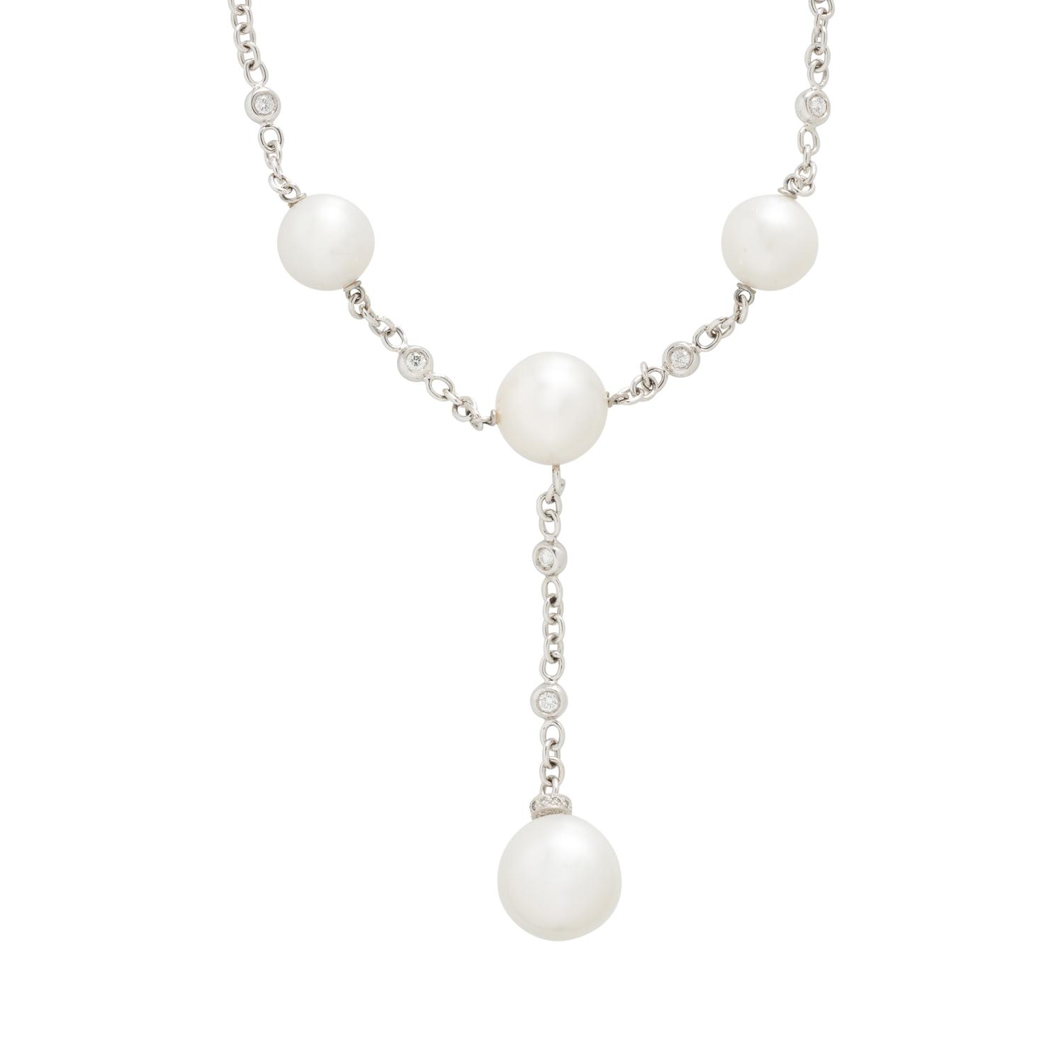 WHITE GOLD, DIAMOND AND CULTURED SOUTH SEA PEARL 'Y' NECKLACE