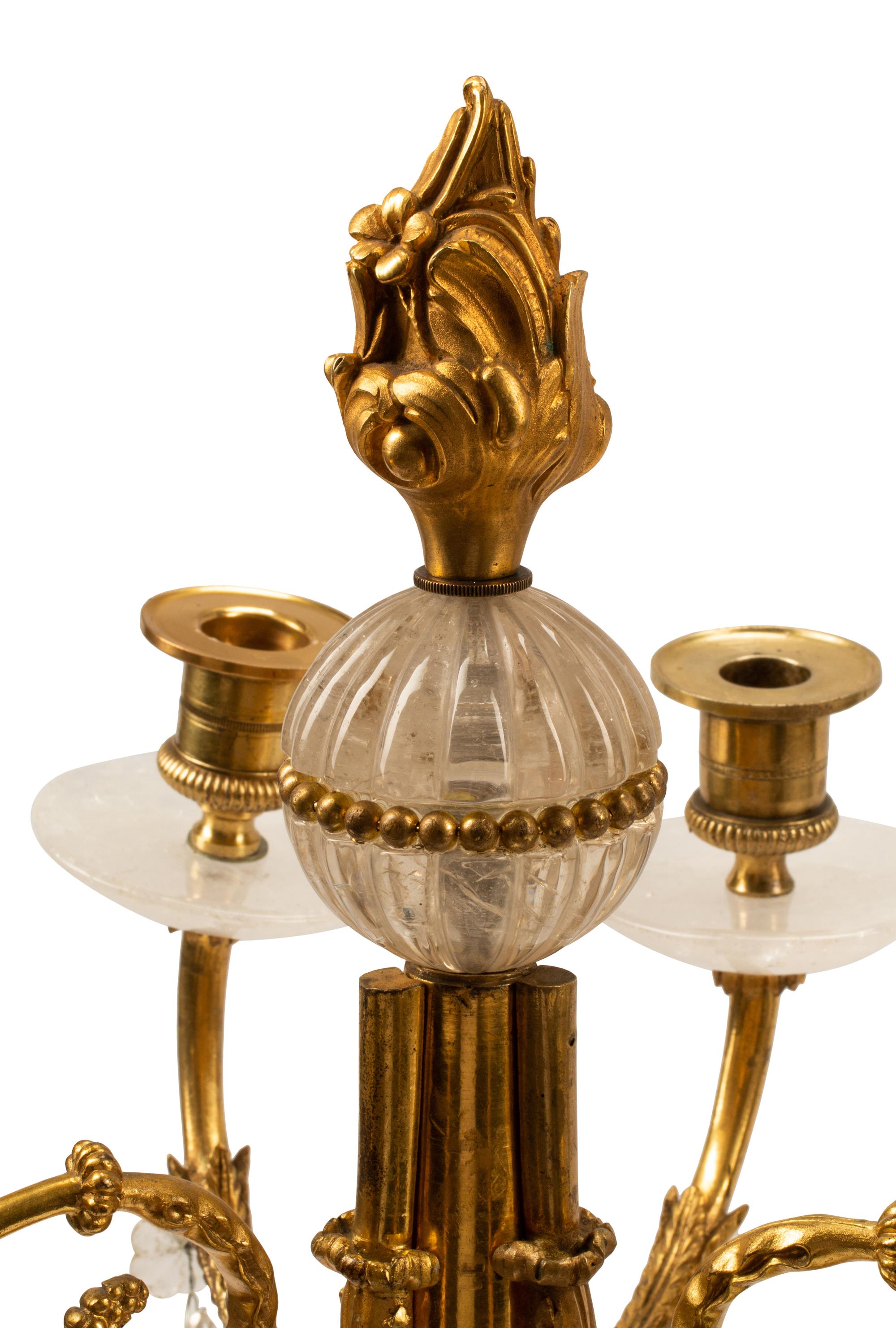 A Pair of Neoclassical Style Gilt Bronze and Rock Crystal Candelabra