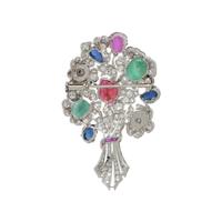 DIAMOND AND CARVED MULTIGEM BOUQUET BROOCH
