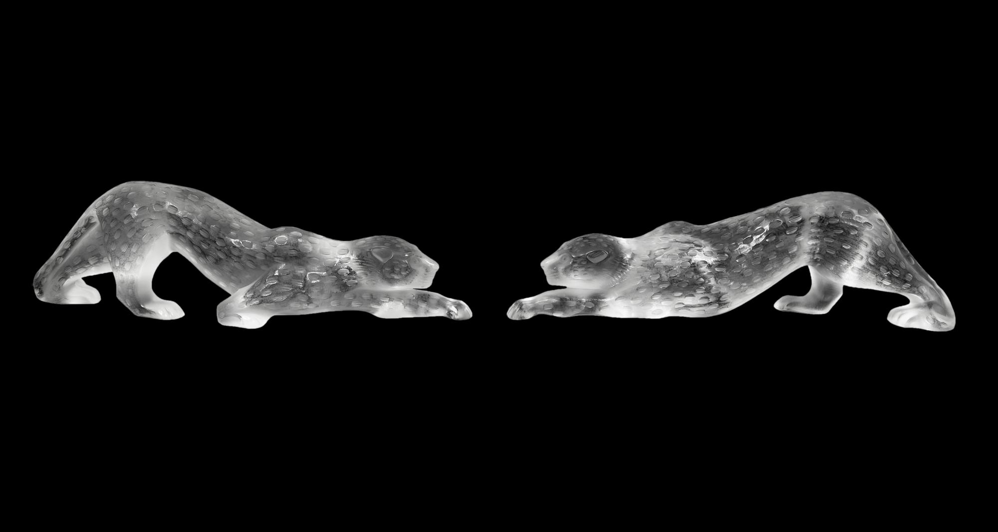 A Pair of Lalique Zelia Panther Sculptures