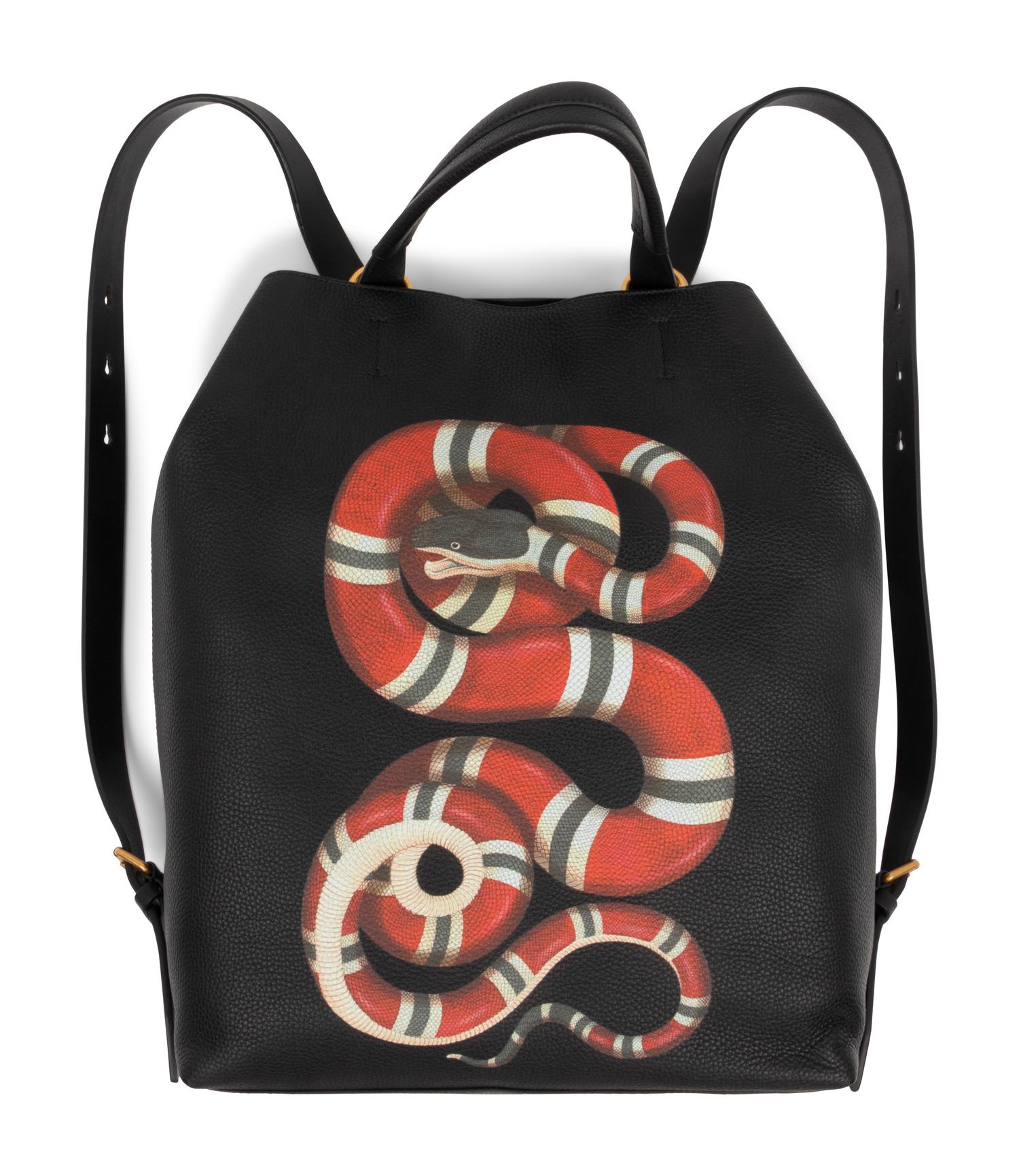 Gucci Backpack in Black Leather with Kingsnake Print, Alessandro Michele, 2016