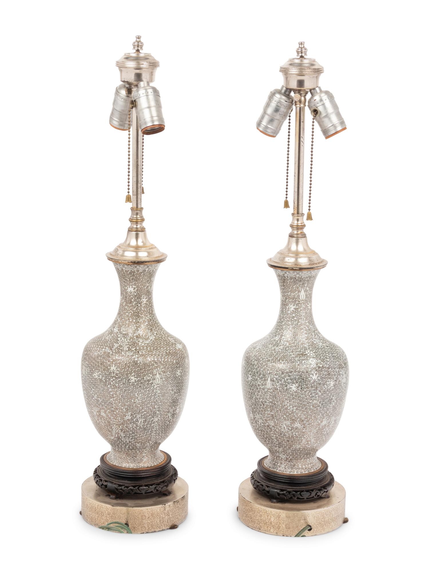 A Pair of Cloisonné Vases Mounted as Lamps