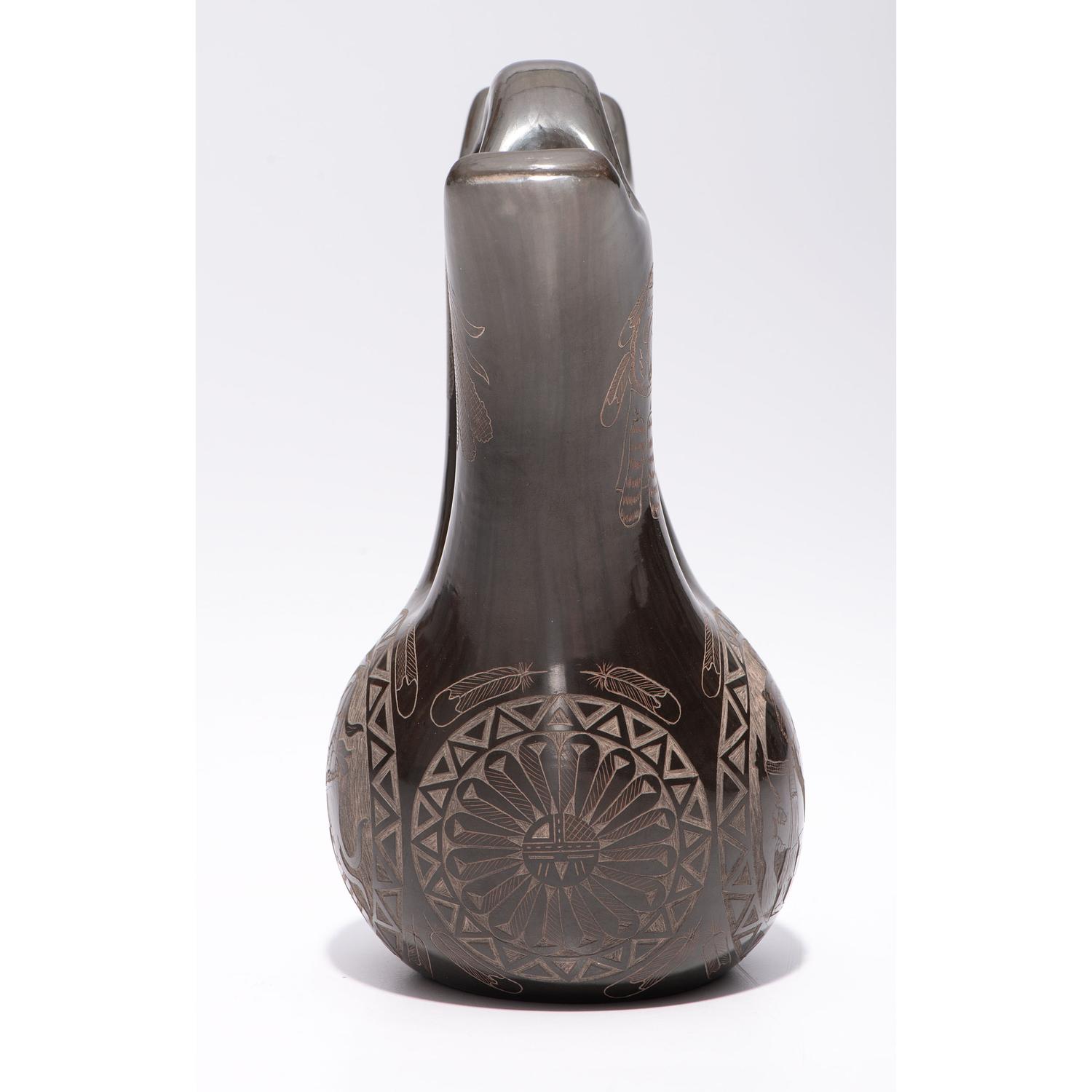 Award-Winning Pictorial Sgraffito Blackware Wedding Vase