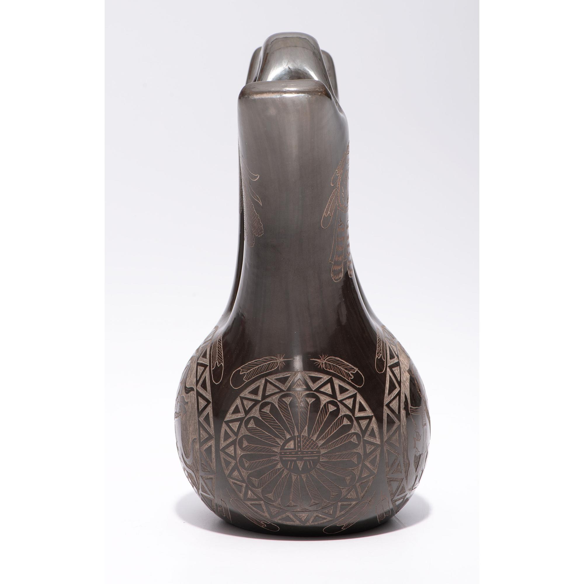 Award-Winning Pictorial Sgraffito Blackware Wedding Vase