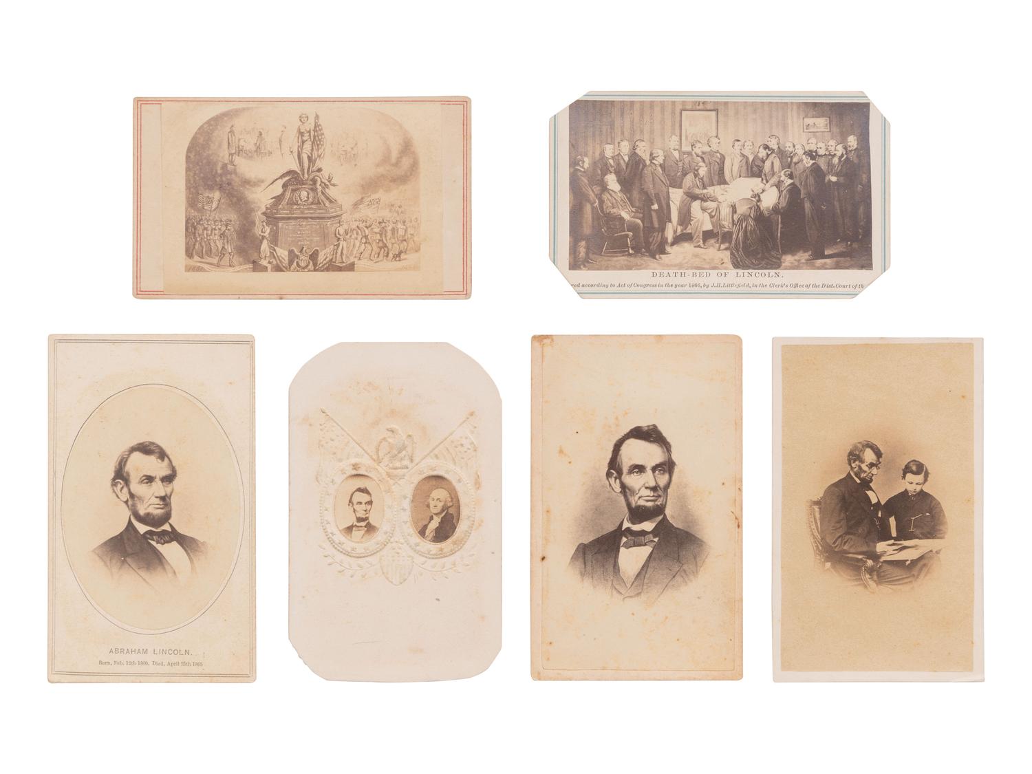 [LINCOLNIANA]. 14 CDVs related to Lincoln and his family, incl. mourning images.