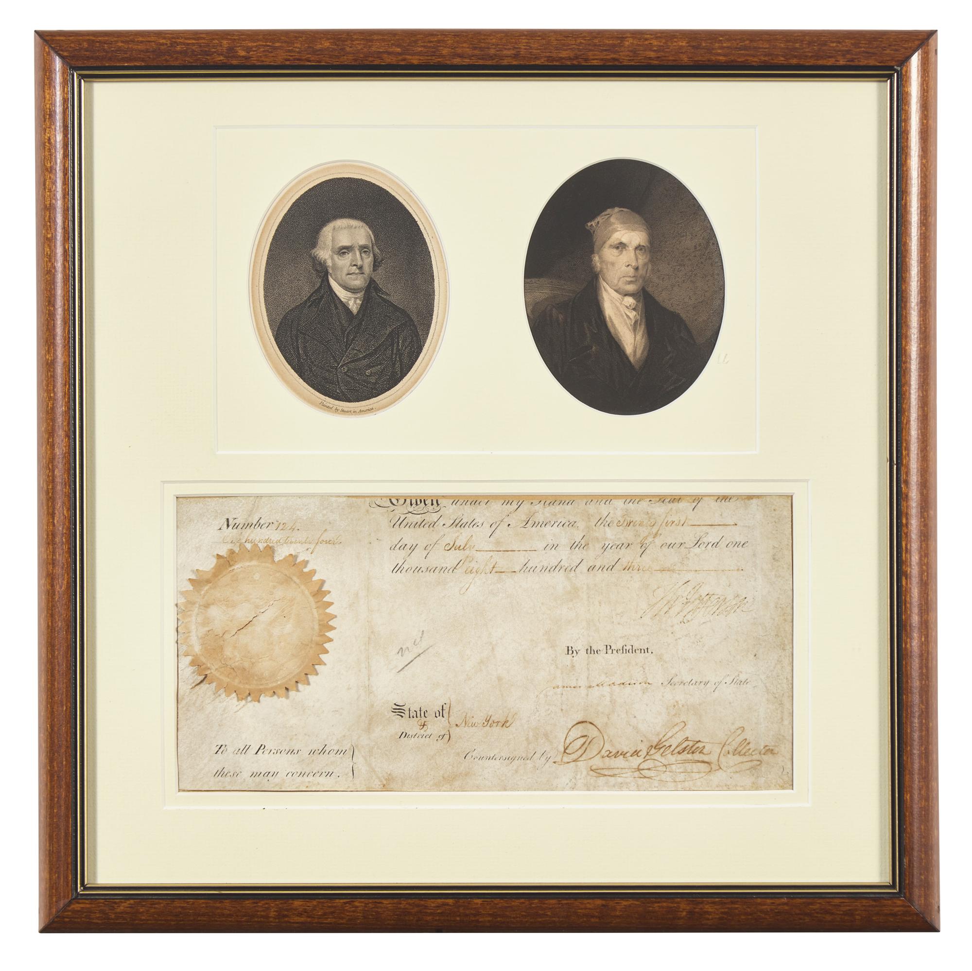 [Presidential] Jefferson, Thomas, and James Madison. Partial Document, Signed