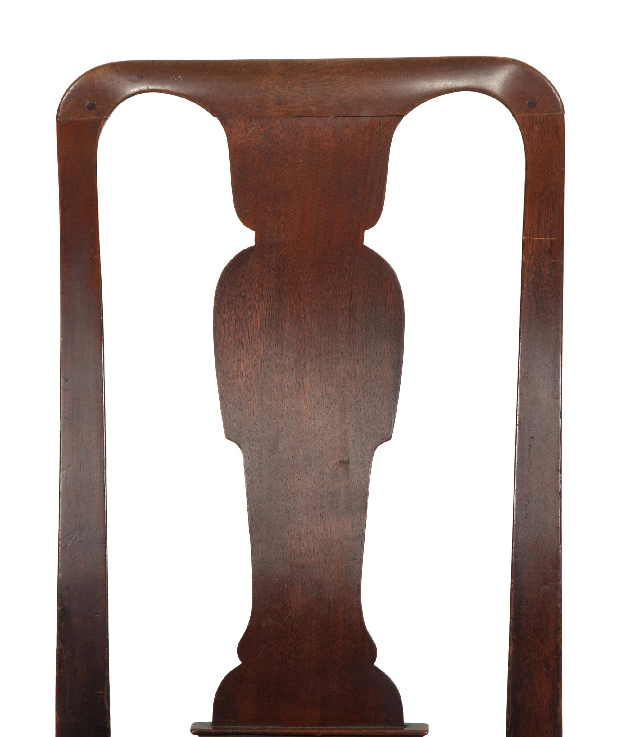 An Assemblage of Five Queen Anne Cherry and Mahogany Dining Chairs