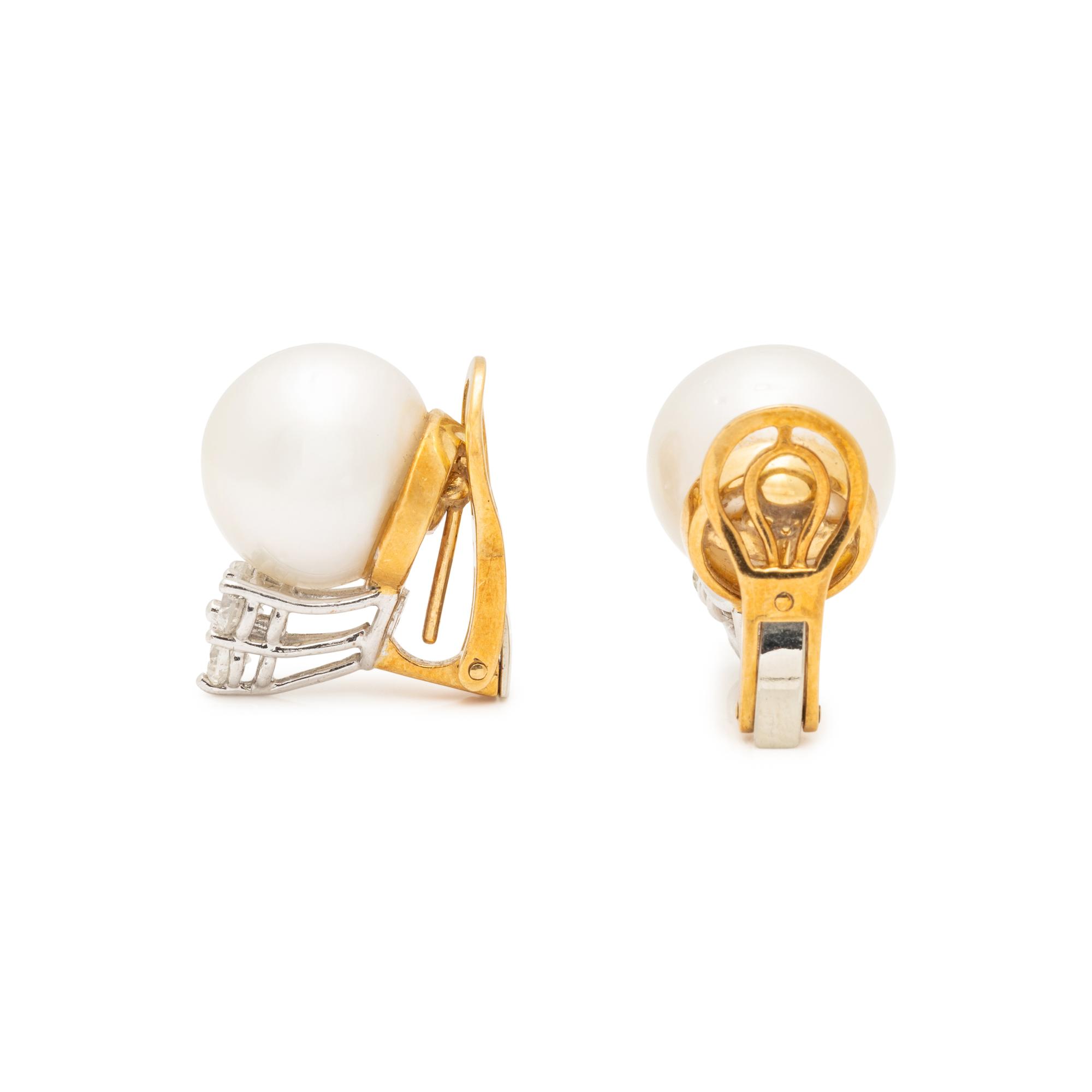 SOUTH SEA CULTURED PEARL AND DIAMOND CLIP EARRINGS