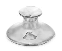 An English Silver Inkwell, Spooner, Clowes & Co., London, 1910, having a hinged lid and a trumpet form base, weighted.