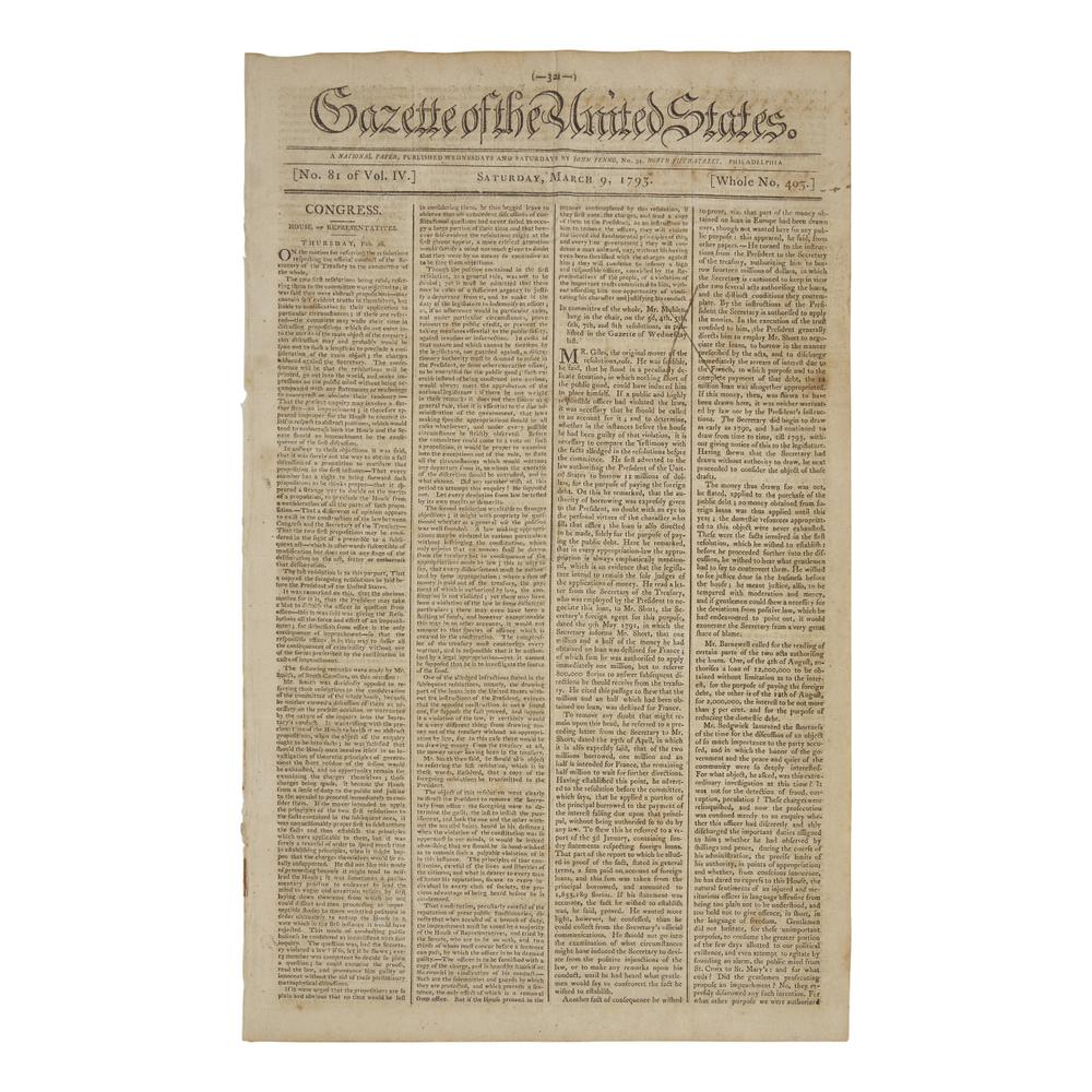 [Washington, George] President Washington's Second Inaugural Address, in the Gazette of the United States