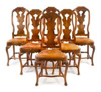 A Set of Six Italian Fruitwood Dining Chairs Height 41 inches. — 20TH CENTURY