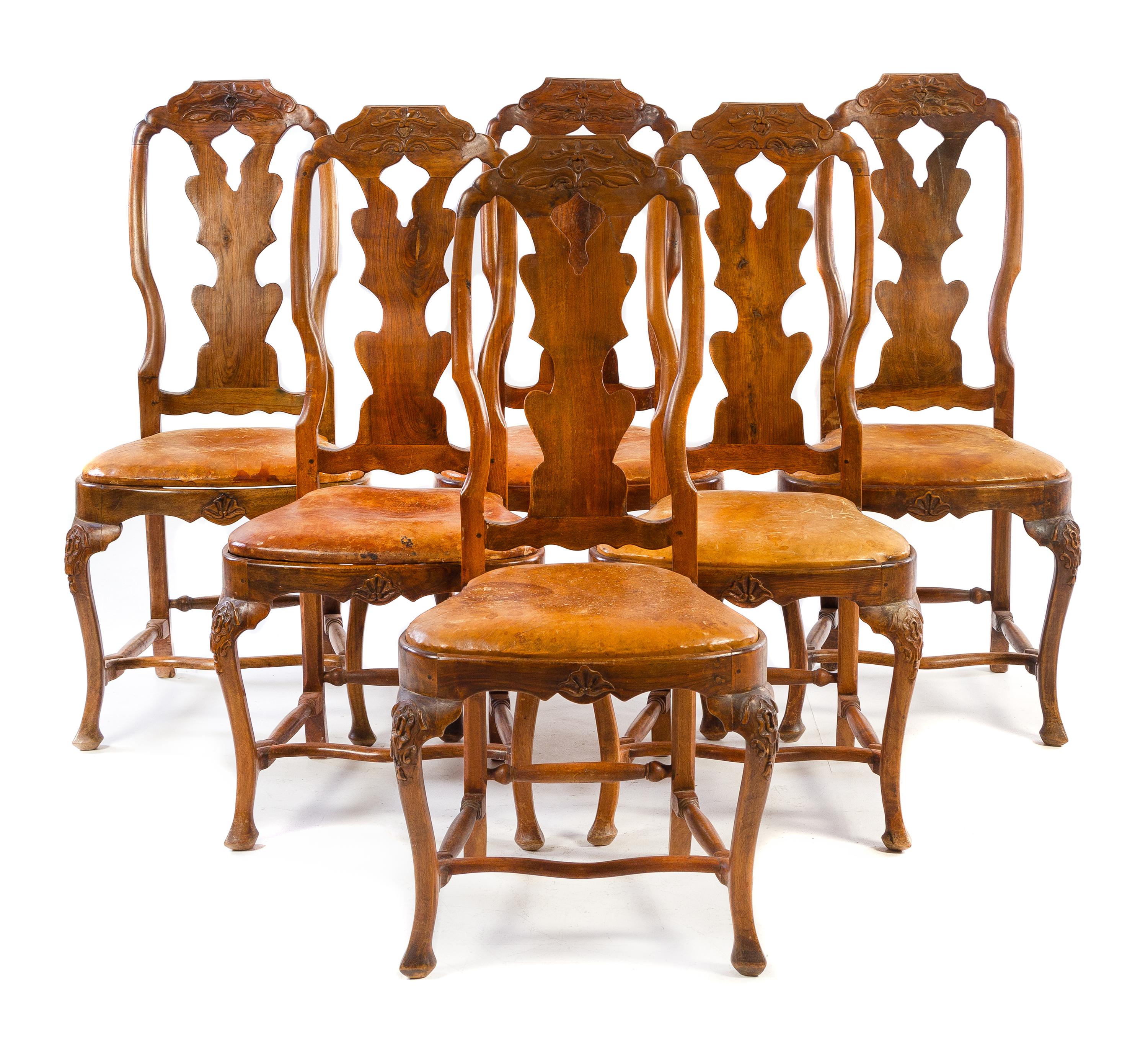 A Set of Six Italian Fruitwood Dining Chairs Height 41 inches. — 20TH CENTURY