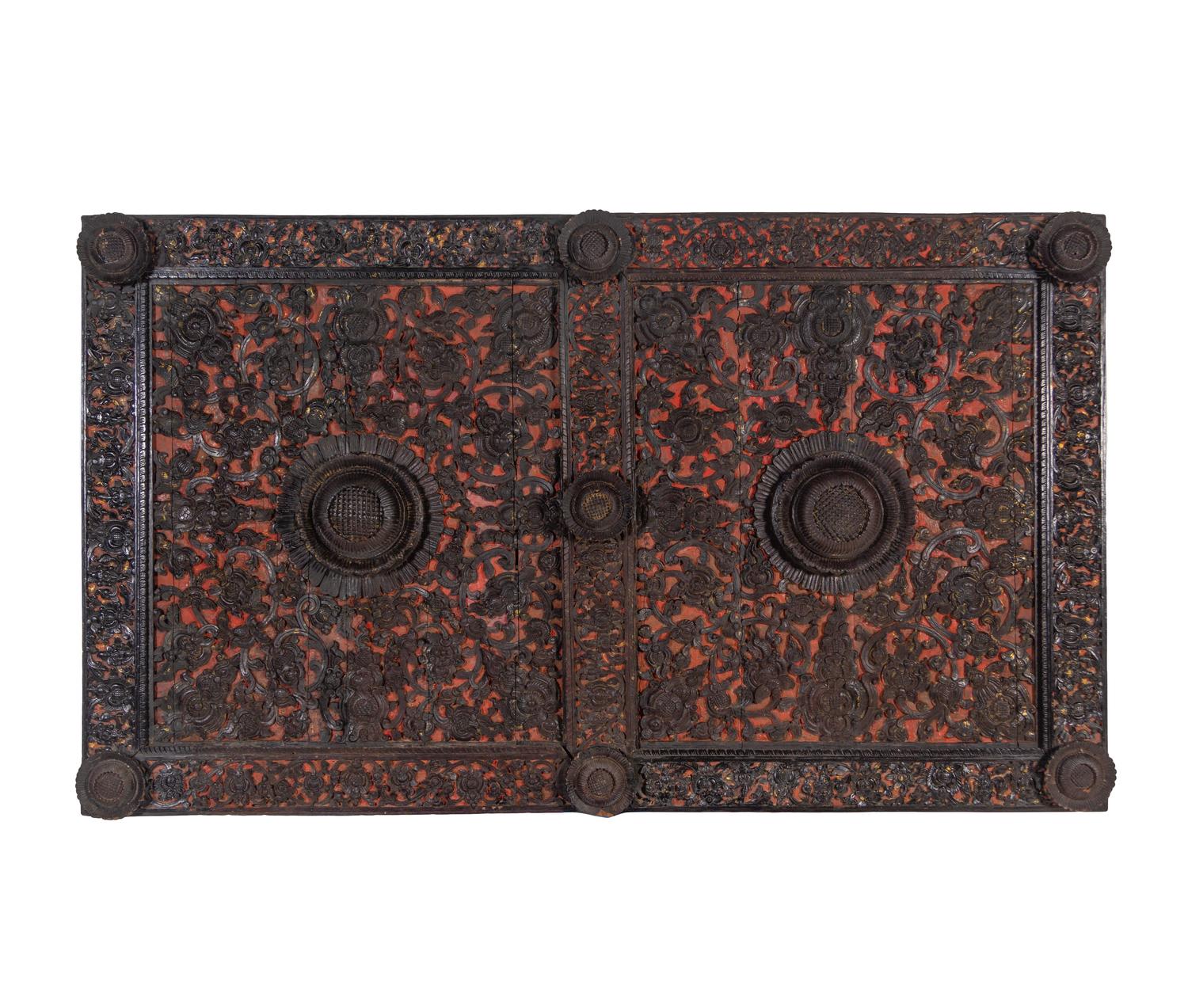 A Pair of Thai Carved Wood Ceiling Tiles
