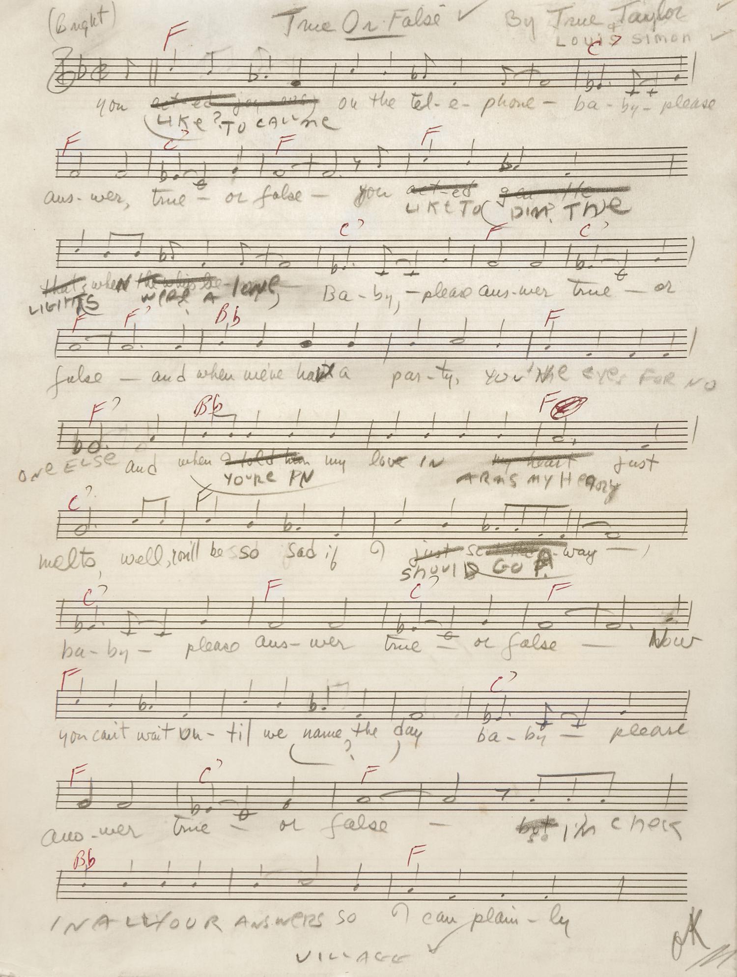 [Music] [Simon & Garfunkel] Original Holographic Sheet Music for "That's My Story" and "True or False"