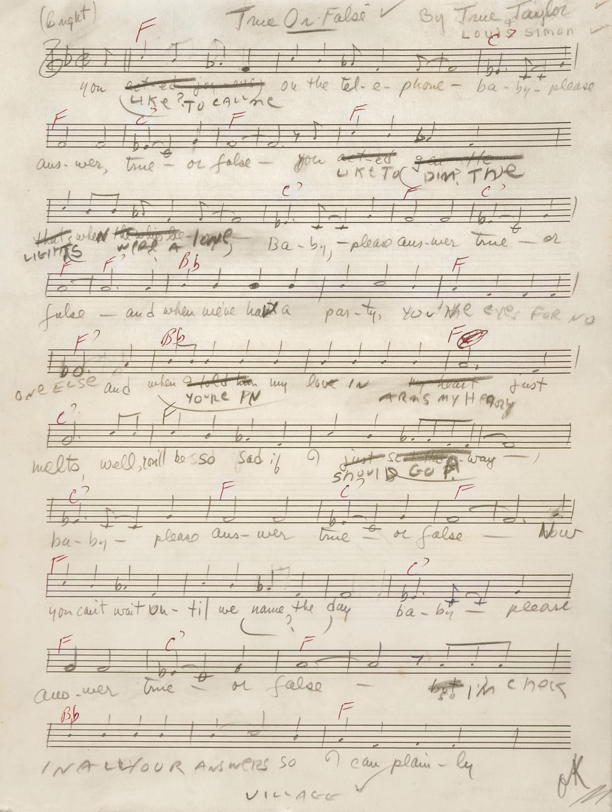 [Music] [Simon & Garfunkel] Original Holographic Sheet Music for "That's My Story" and "True or False"