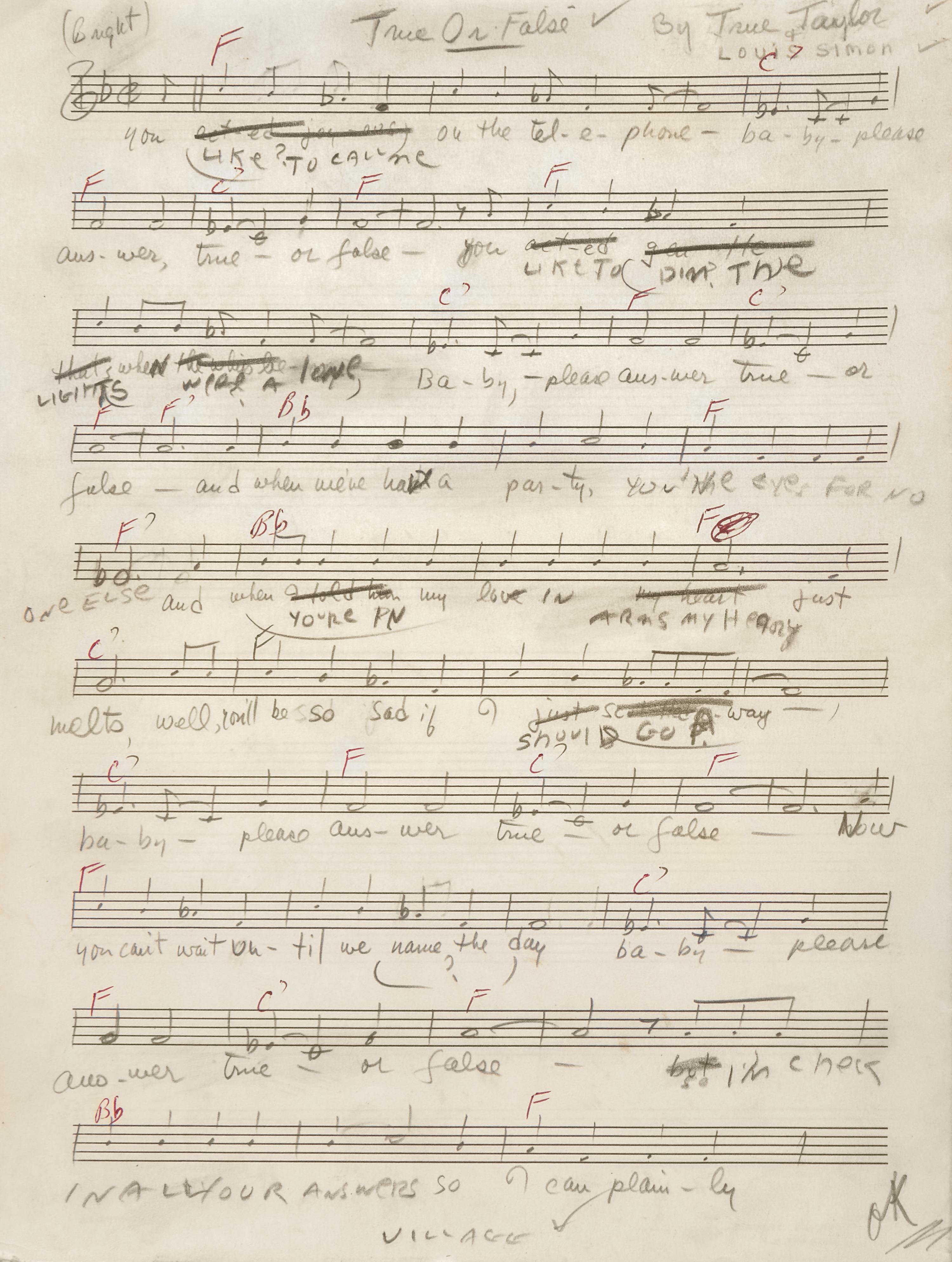 [Music] [Simon & Garfunkel] Original Holographic Sheet Music for "That's My Story" and "True or False"