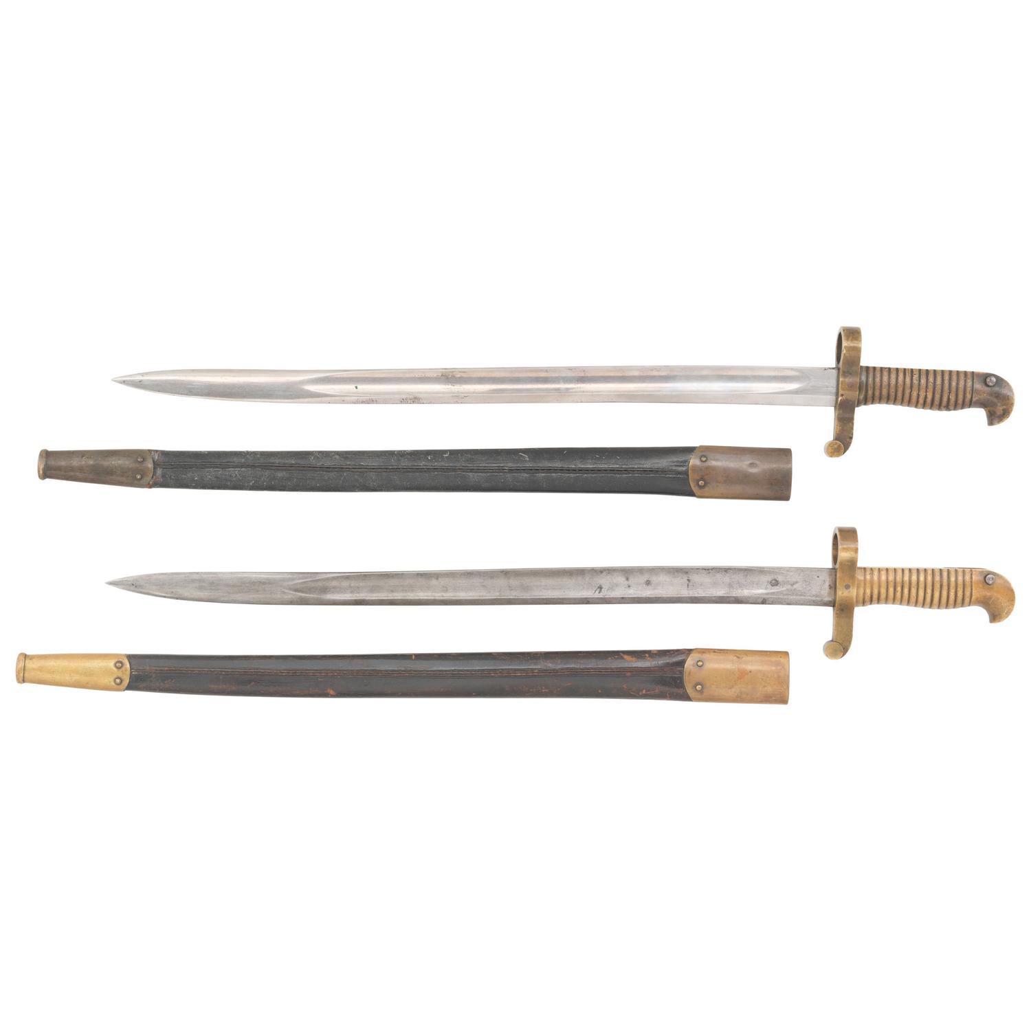 Two US Model 1863 Remington Zouave Rifle Saber Bayonets & Scabbards