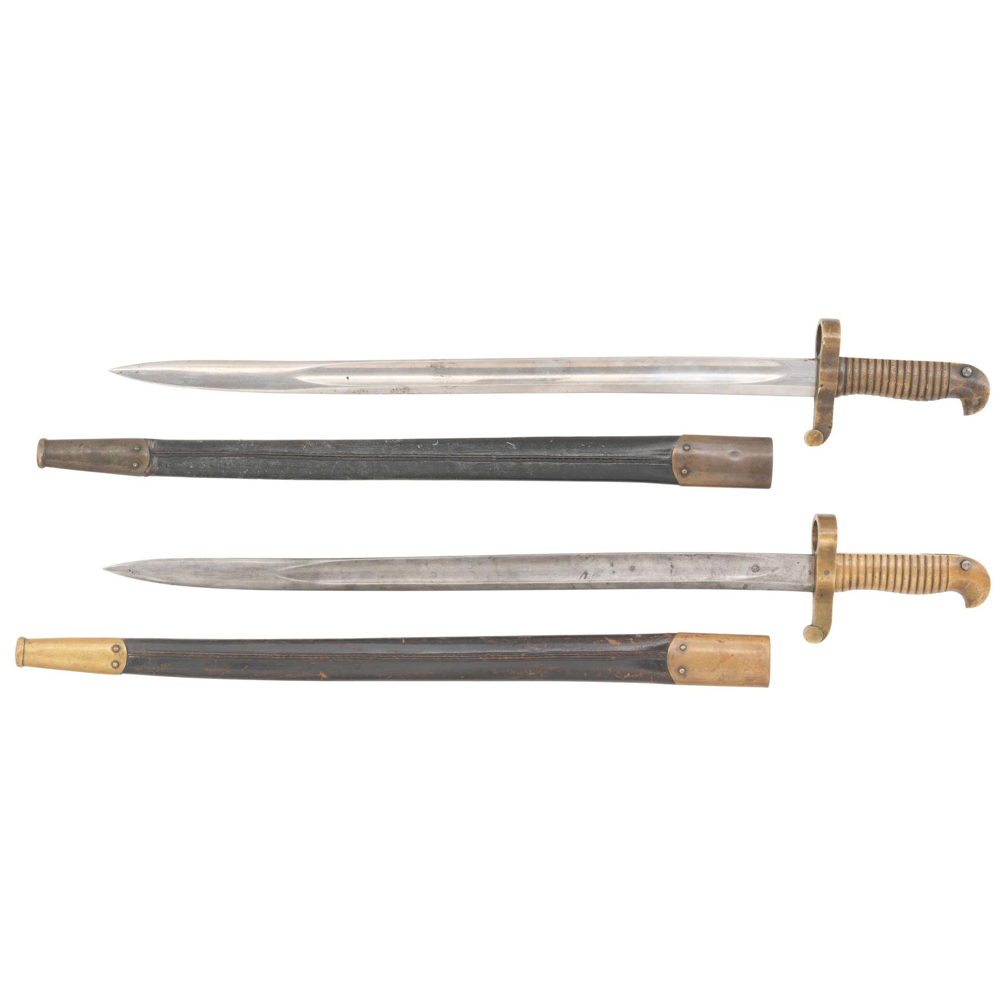 Two US Model 1863 Remington Zouave Rifle Saber Bayonets & Scabbards