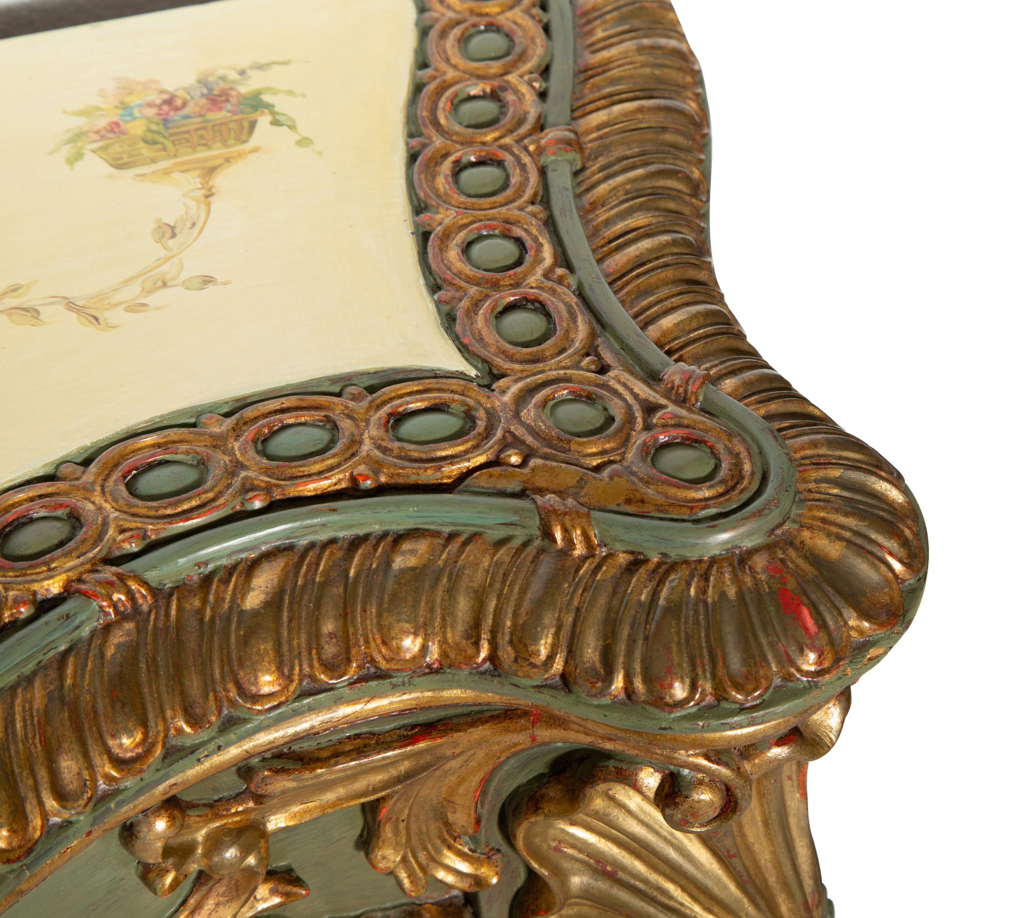 A Pair of Italian Painted and Parcel Gilt Console Tables