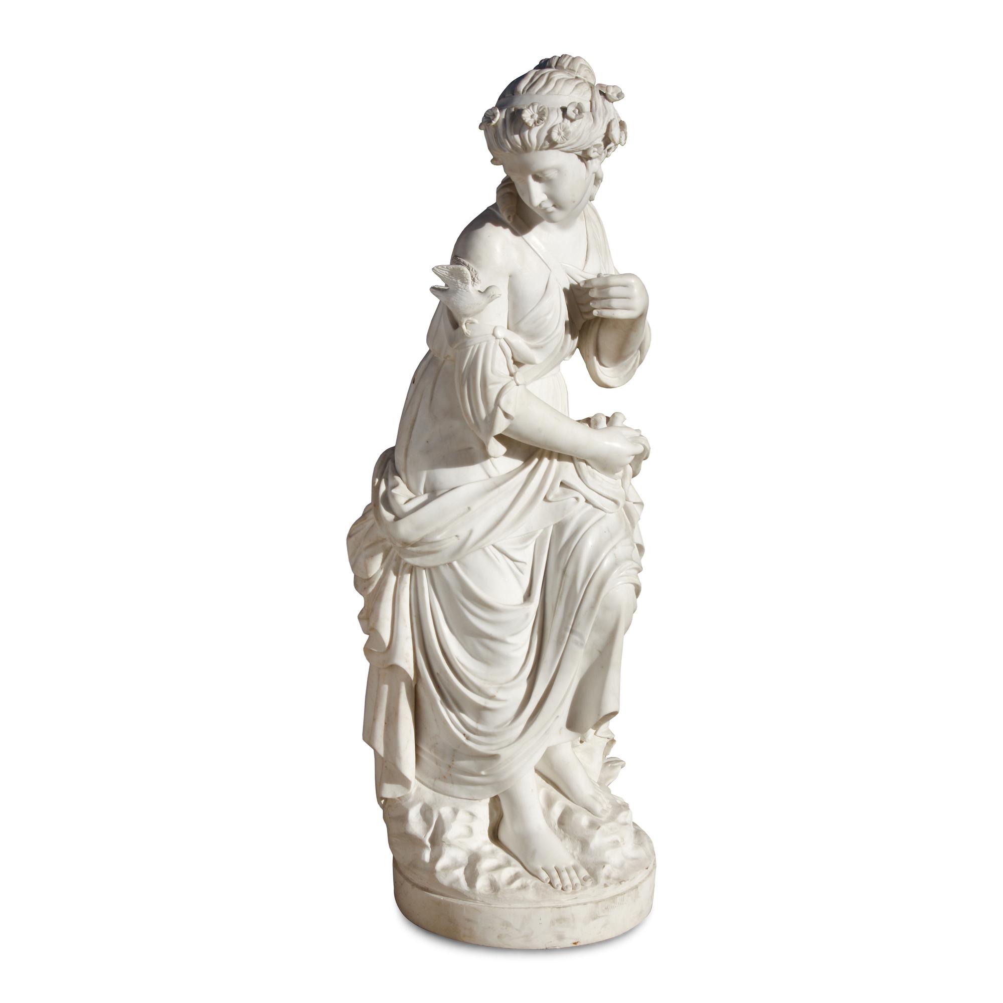 An Italian Marble Figure of a Woman with a Bird