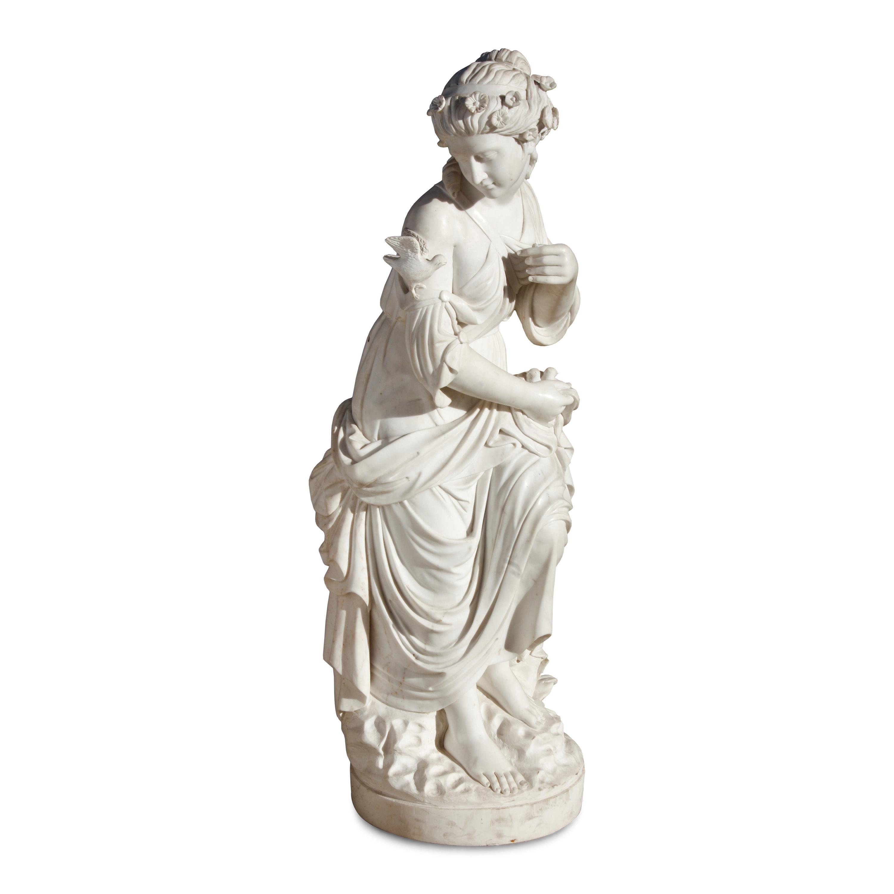 An Italian Marble Figure of a Woman with a Bird