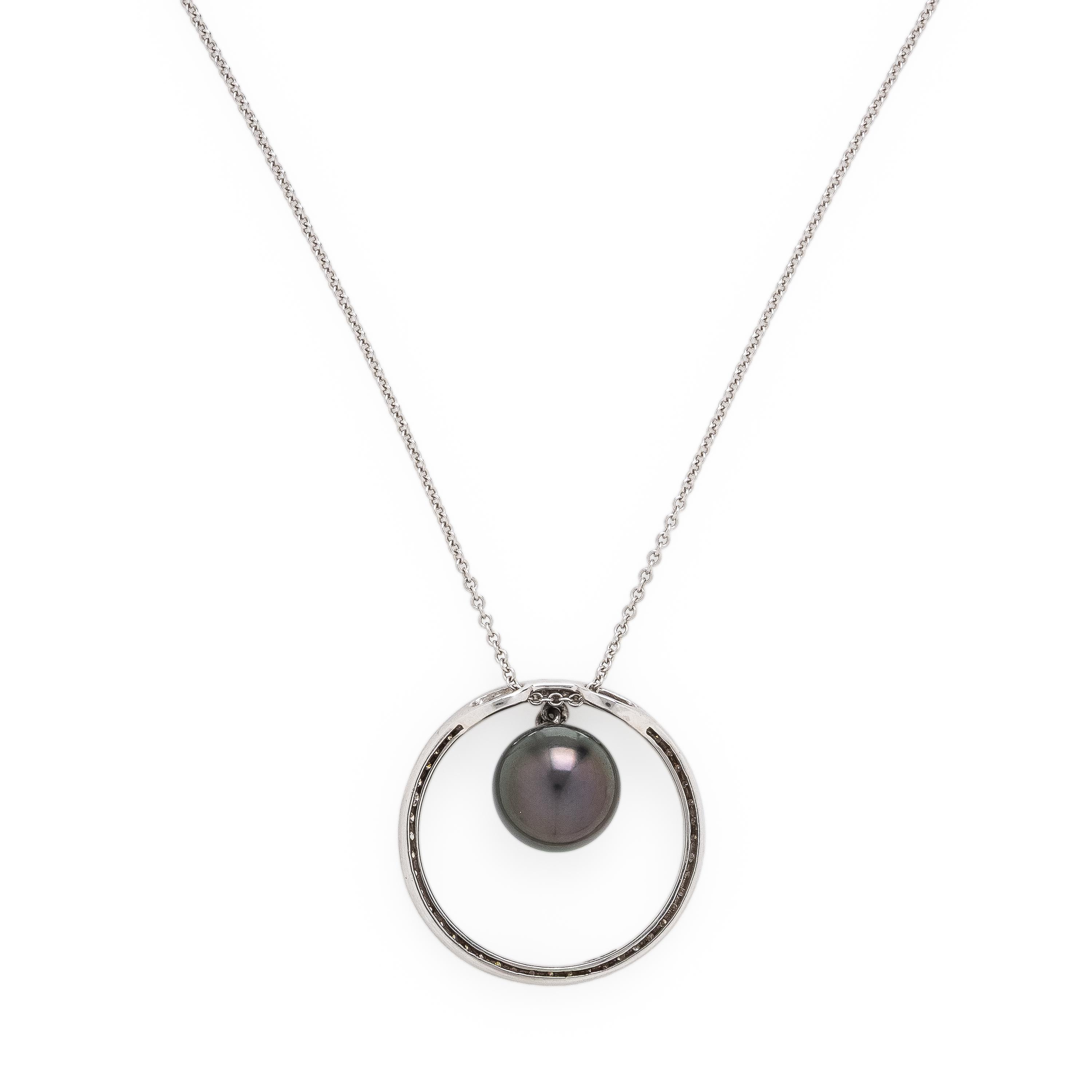 Cultured Pearl, Diamond, and White Gold Pendant Necklace