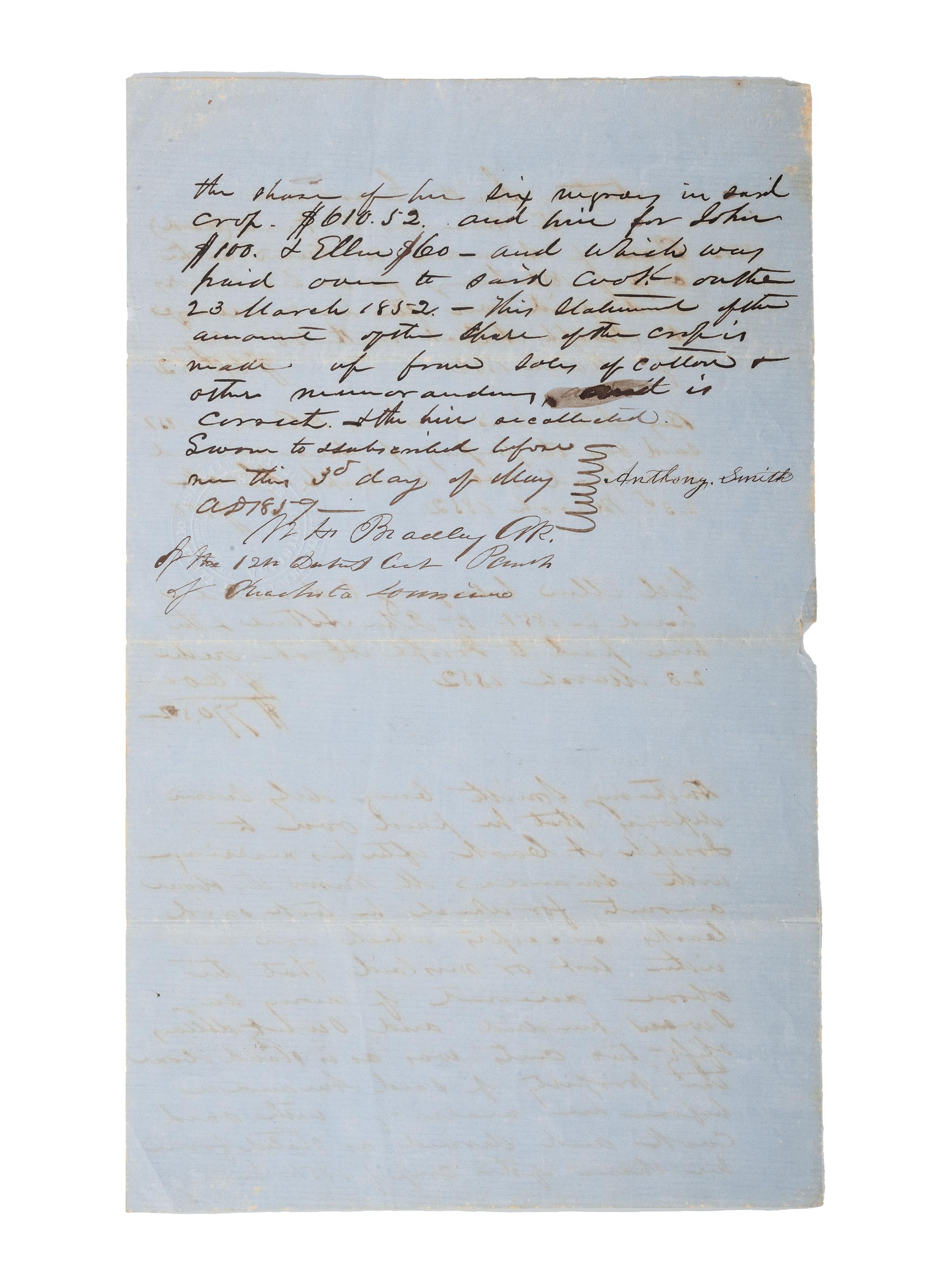 [SLAVERY & ABOLITION]. Two documents regarding payment of hired enslaved persons, comprising: