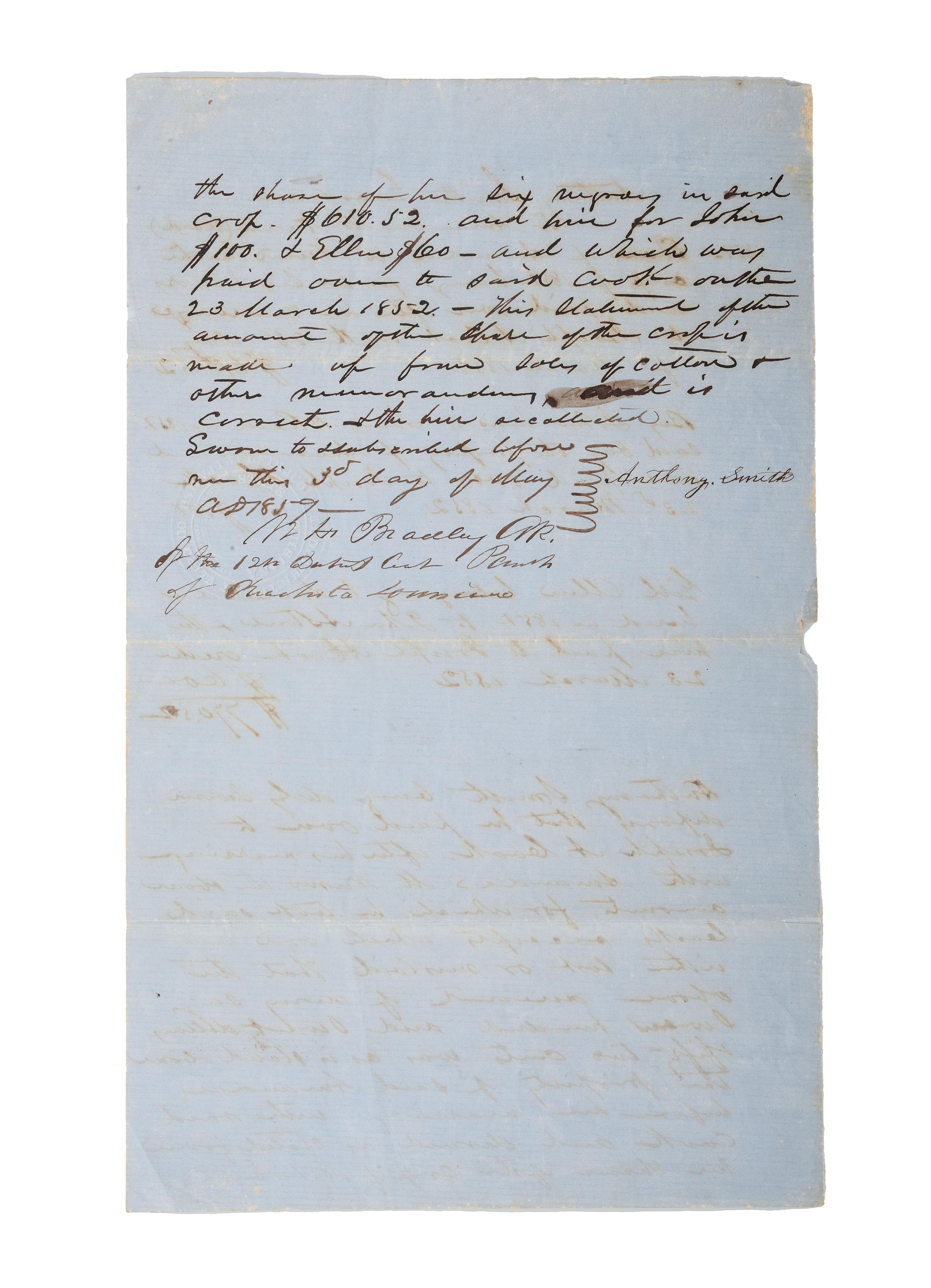 [SLAVERY & ABOLITION]. Two documents regarding payment of hired enslaved persons, comprising: