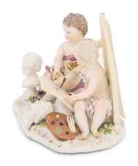 A Meissen Porcelain Figural Group Depicting Allegories of Painting and Sculpture