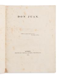 BYRON, George Gordon Noel, Lord (1788-1824). Don Juan . London: Thomas Davison [Cantos I-V], 1822, 1821, John Hunt [Cantos VI-XVI], 1823-1824.