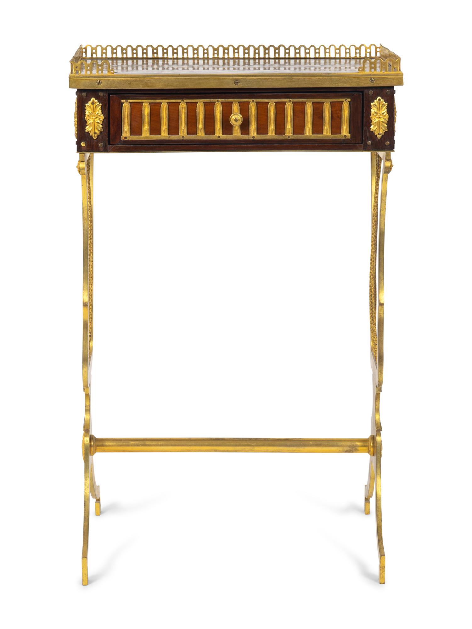 A Louis XVI Style Gilt-Bronze and Parquetry Table en Chiffonière — 19TH CENTURY