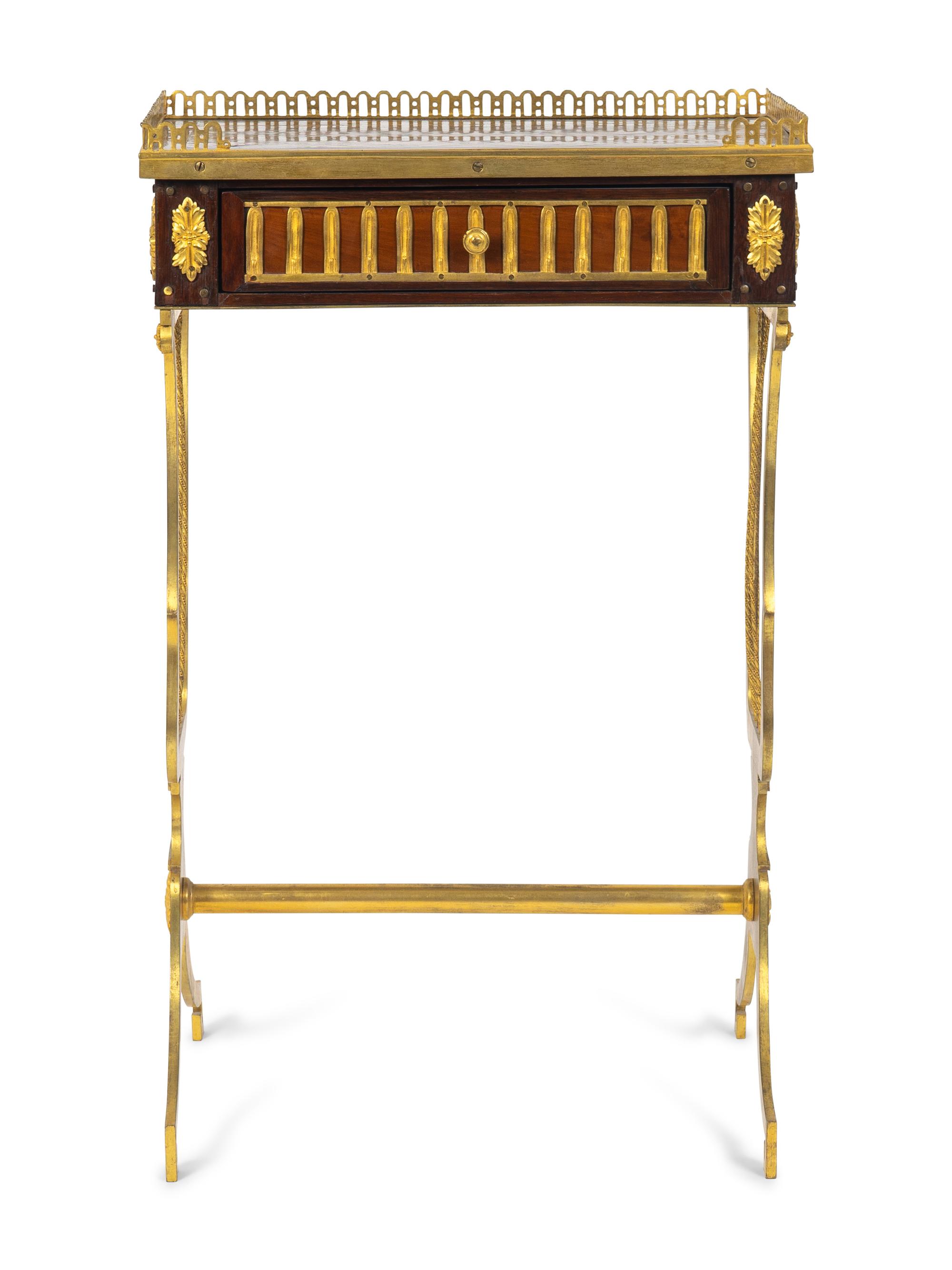 A Louis XVI Style Gilt-Bronze and Parquetry Table en Chiffonière — 19TH CENTURY