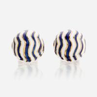 A pair of eighteen karat gold and enamel cufflinks, David Webb