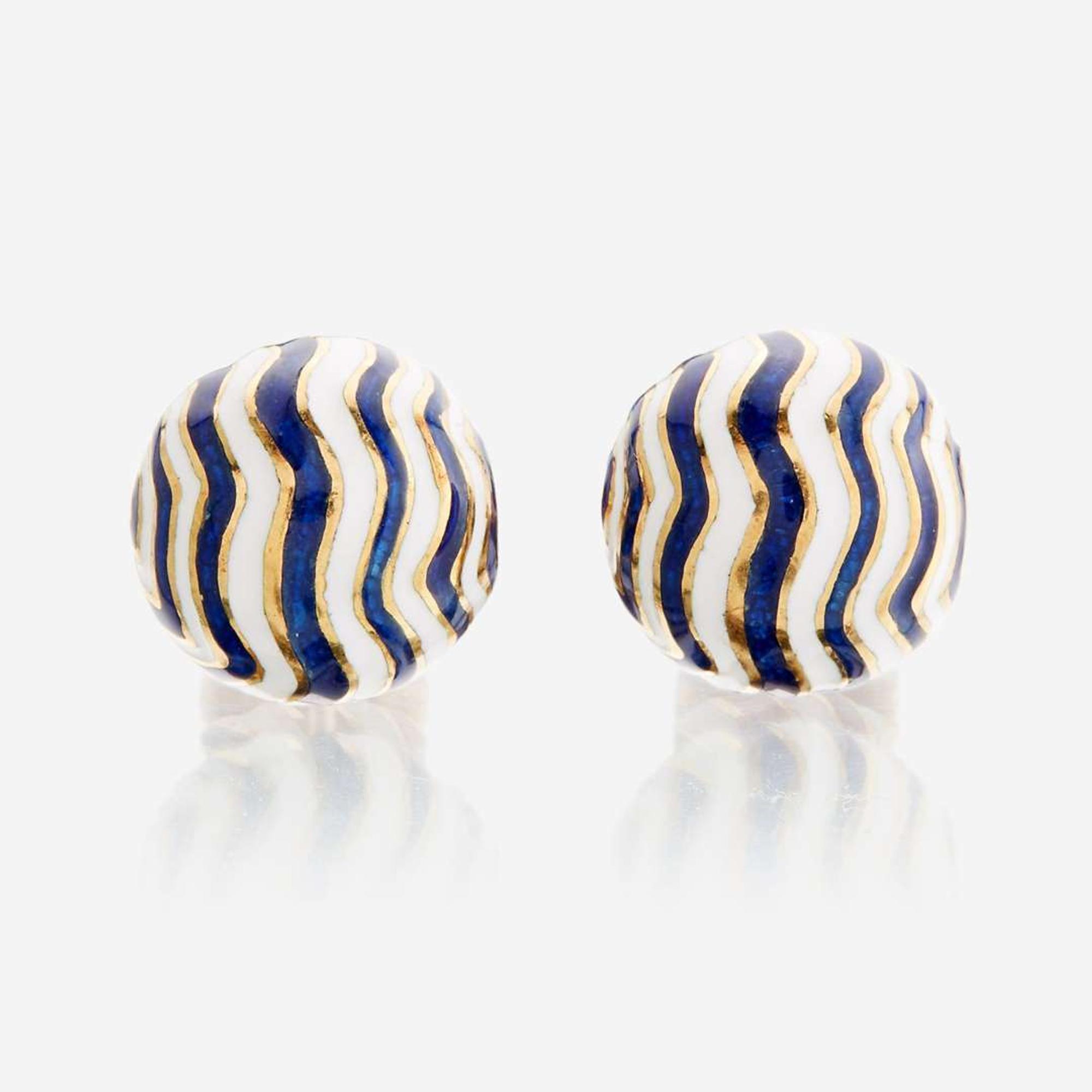 A pair of eighteen karat gold and enamel cufflinks, David Webb