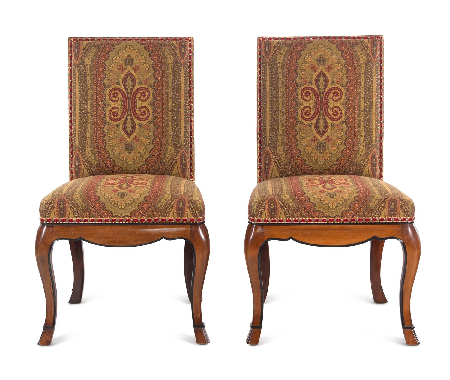 A Pair of English Mahogany Paisley-Upholstered Side Chairs