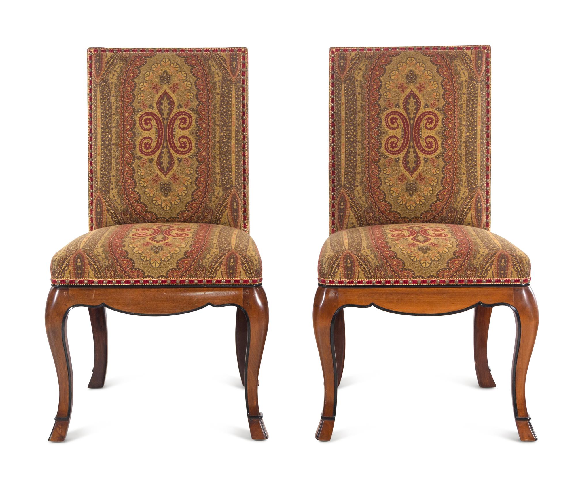 A Pair of English Mahogany Paisley-Upholstered Side Chairs