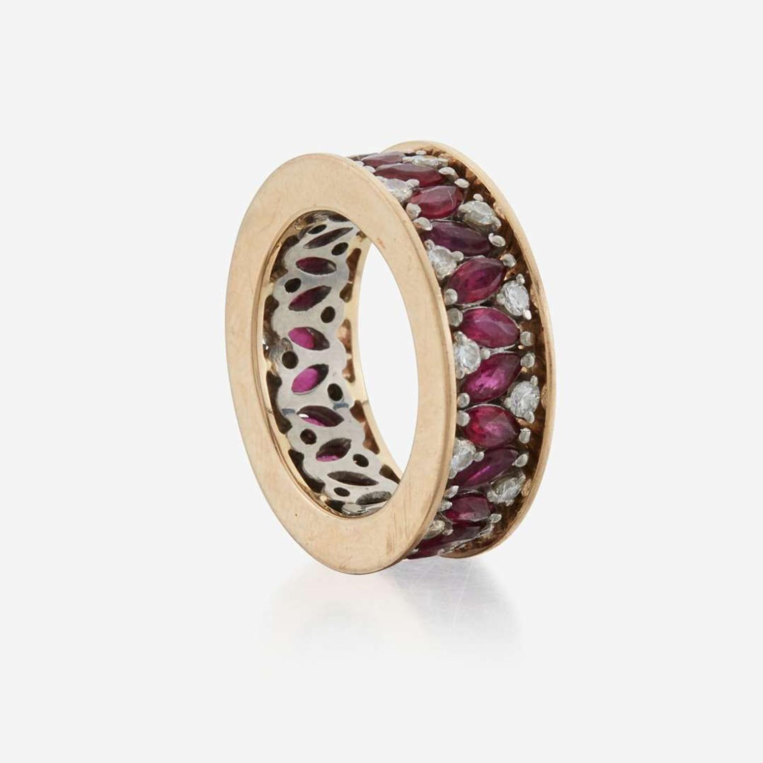 A ruby, diamond, and gold eternity band
