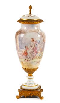 A Sevres Style Gilt Bronze Mounted Porcelain Vase and Cover Height 29 inches. — 19TH CENTURY