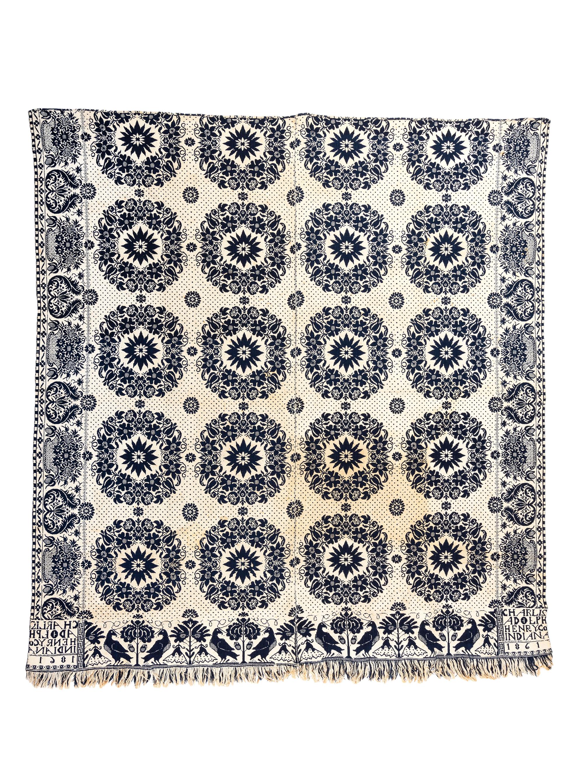 Two Jacquard Coverlets, One by Charles Adolph (American/French, 1815-after 1870)