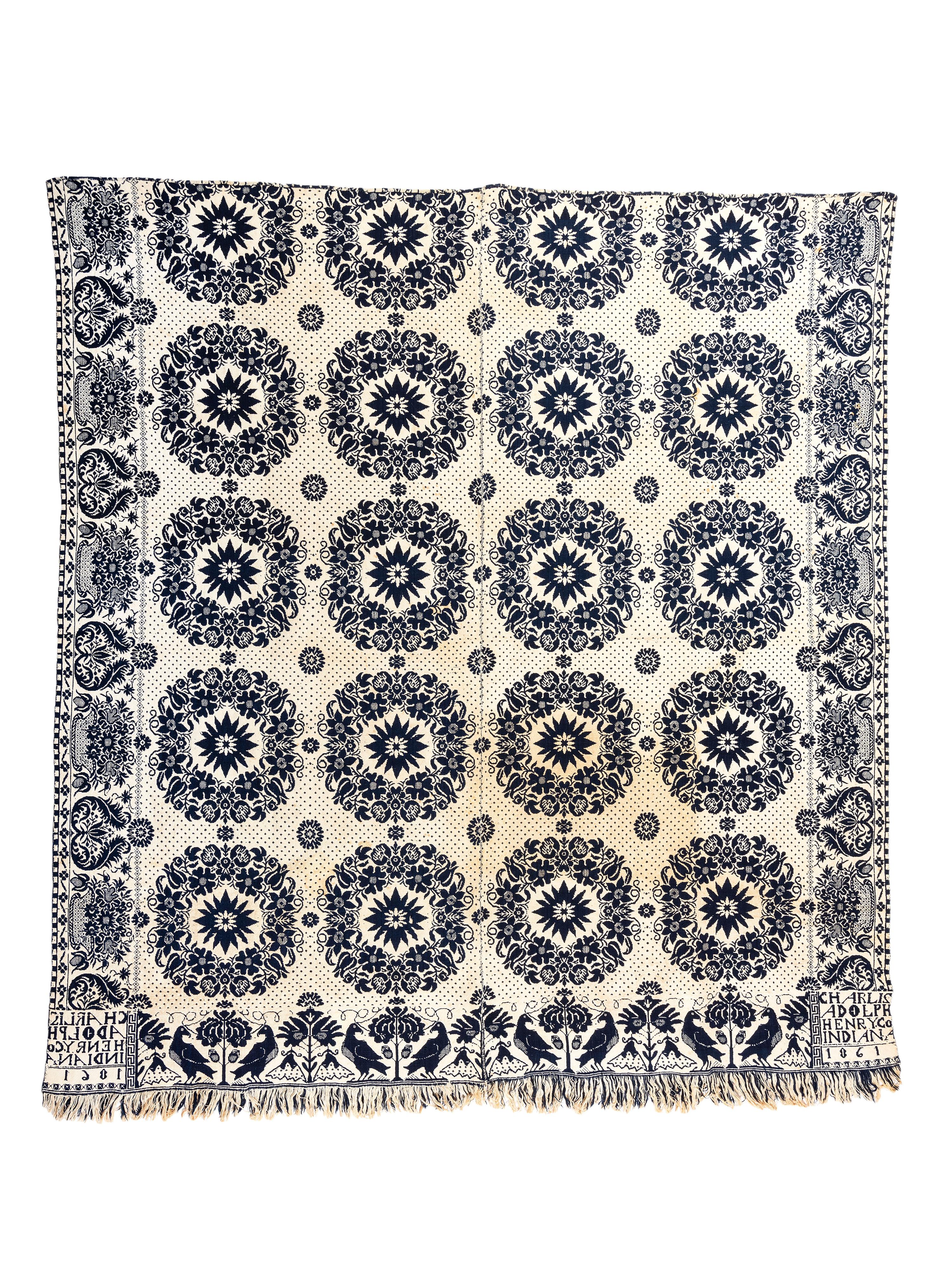 Two Jacquard Coverlets, One by Charles Adolph (American/French, 1815-after 1870)