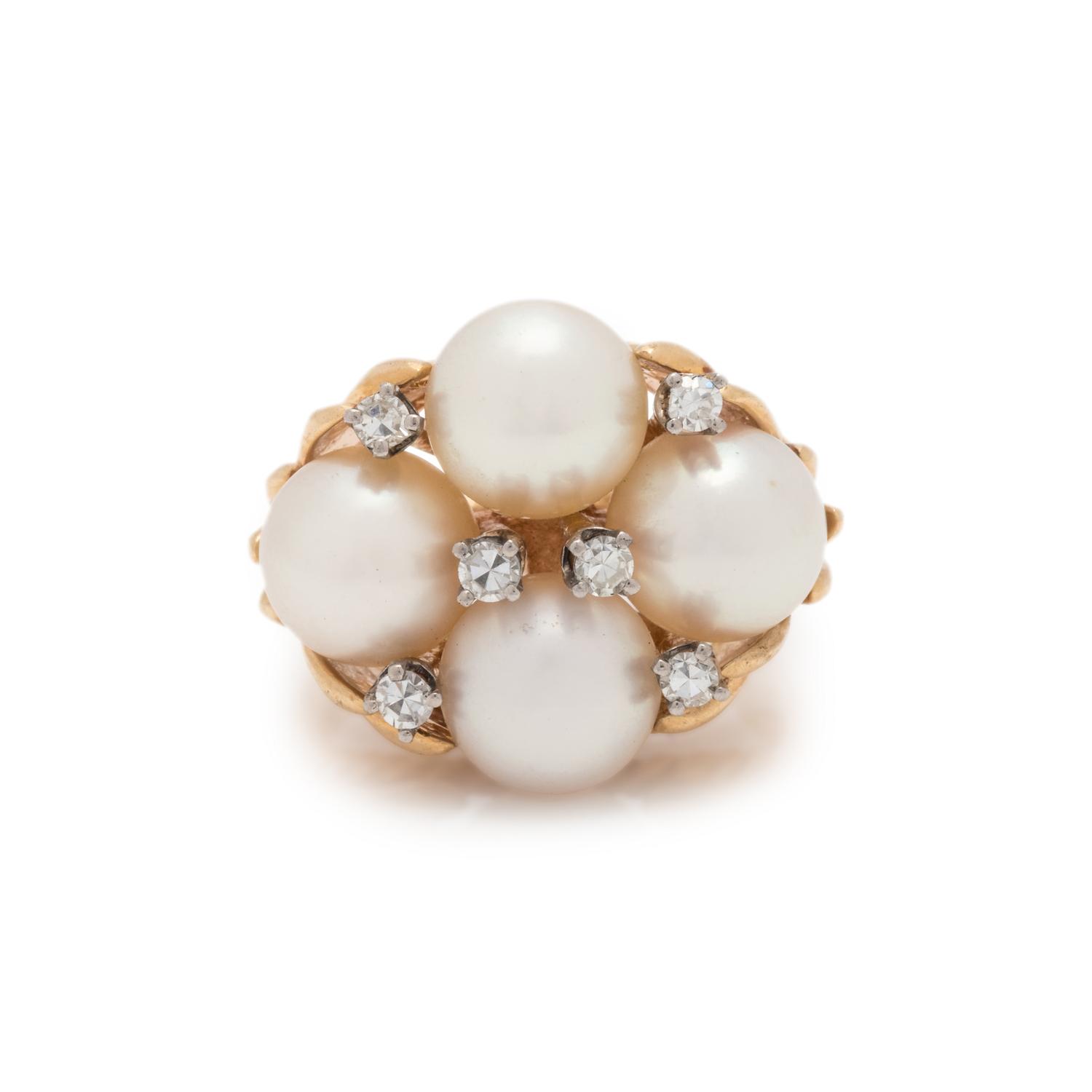CULTURED PEARL AND DIAMOND RING