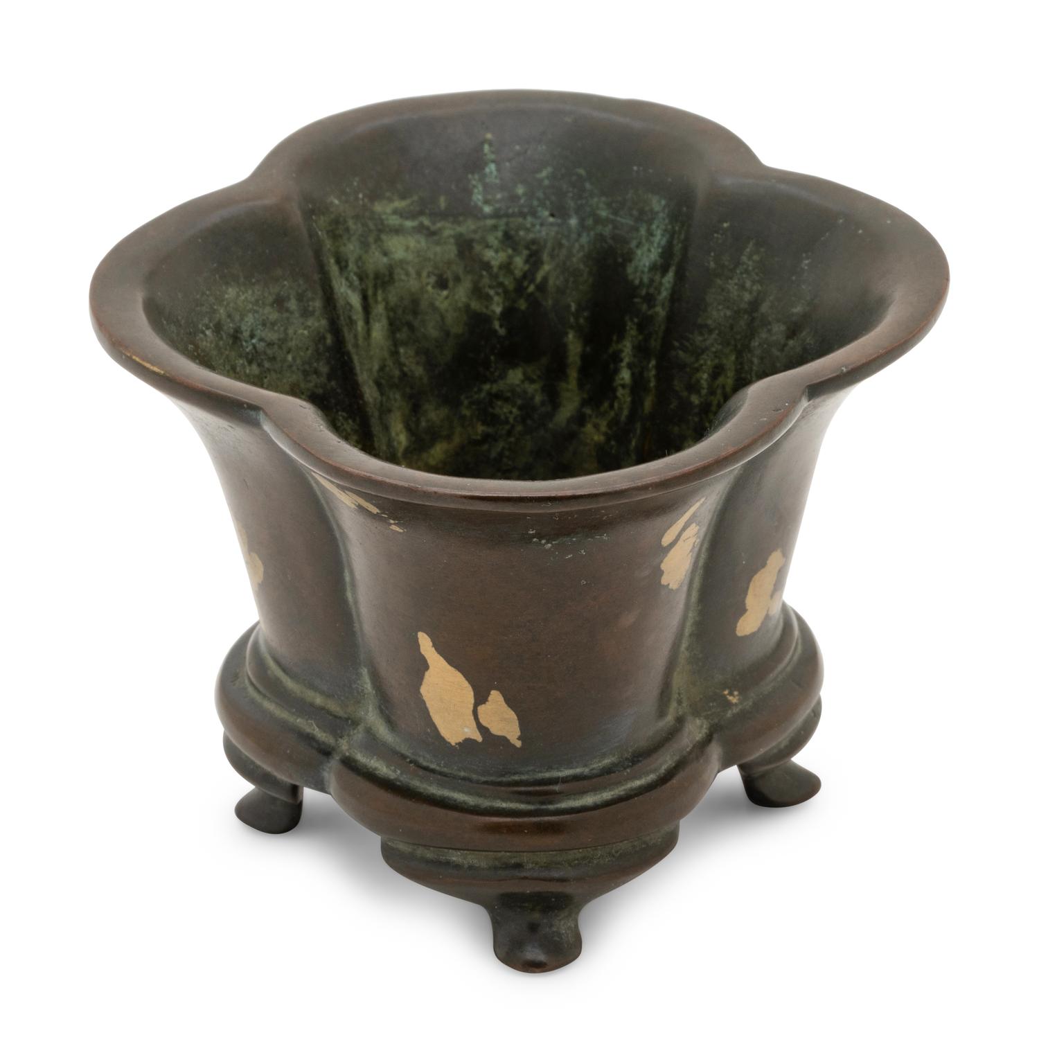 A Gold-Splashed Flori-Form Bronze Incense Burner