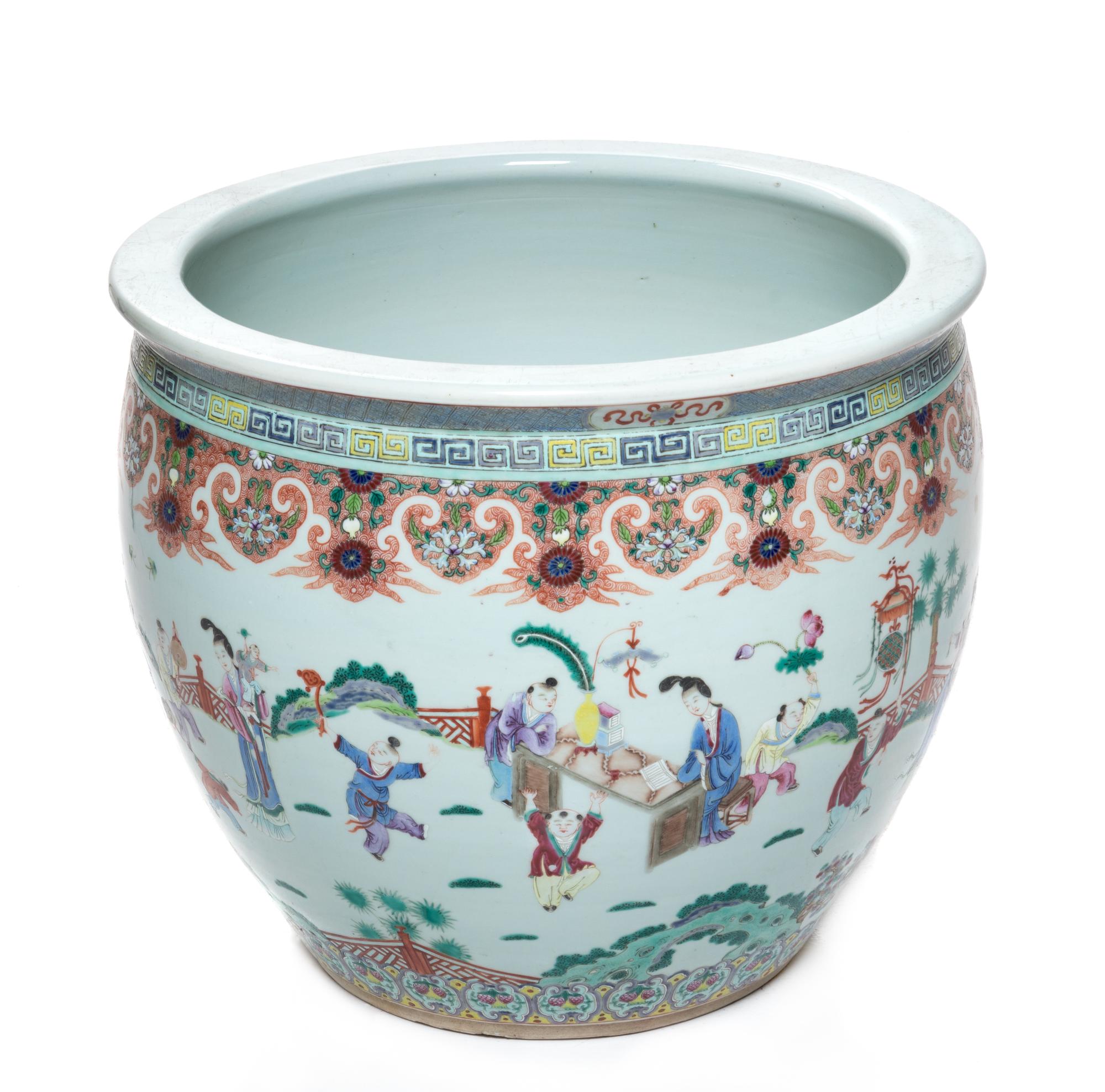 A Large Chinese Famille Rose Porcelain Fish Bowl Height 16 inches. — 20TH CENTURY