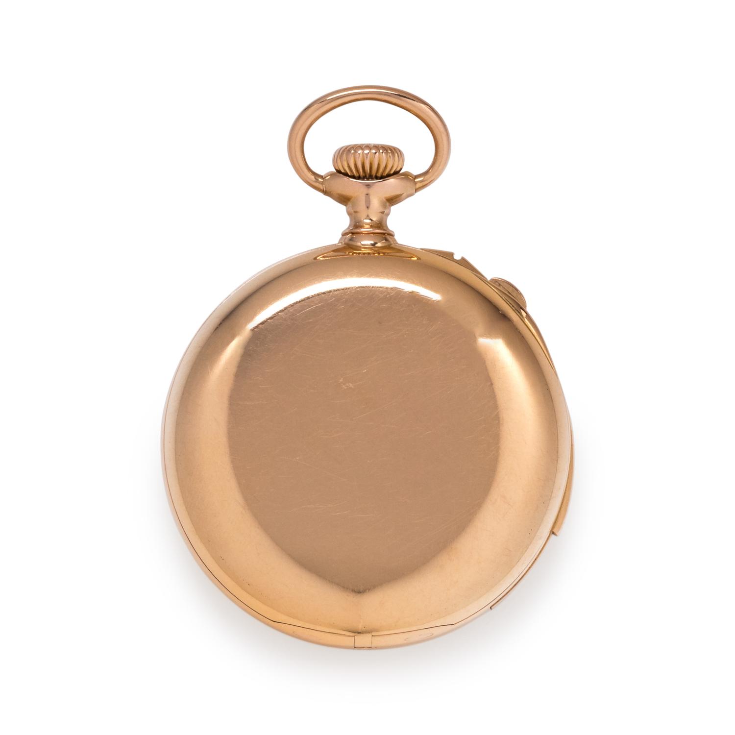 TIFFANY & CO., 18K YELLOW GOLD SPLIT SECOND CHRONOGRAPH OPEN FACE POCKET WATCH